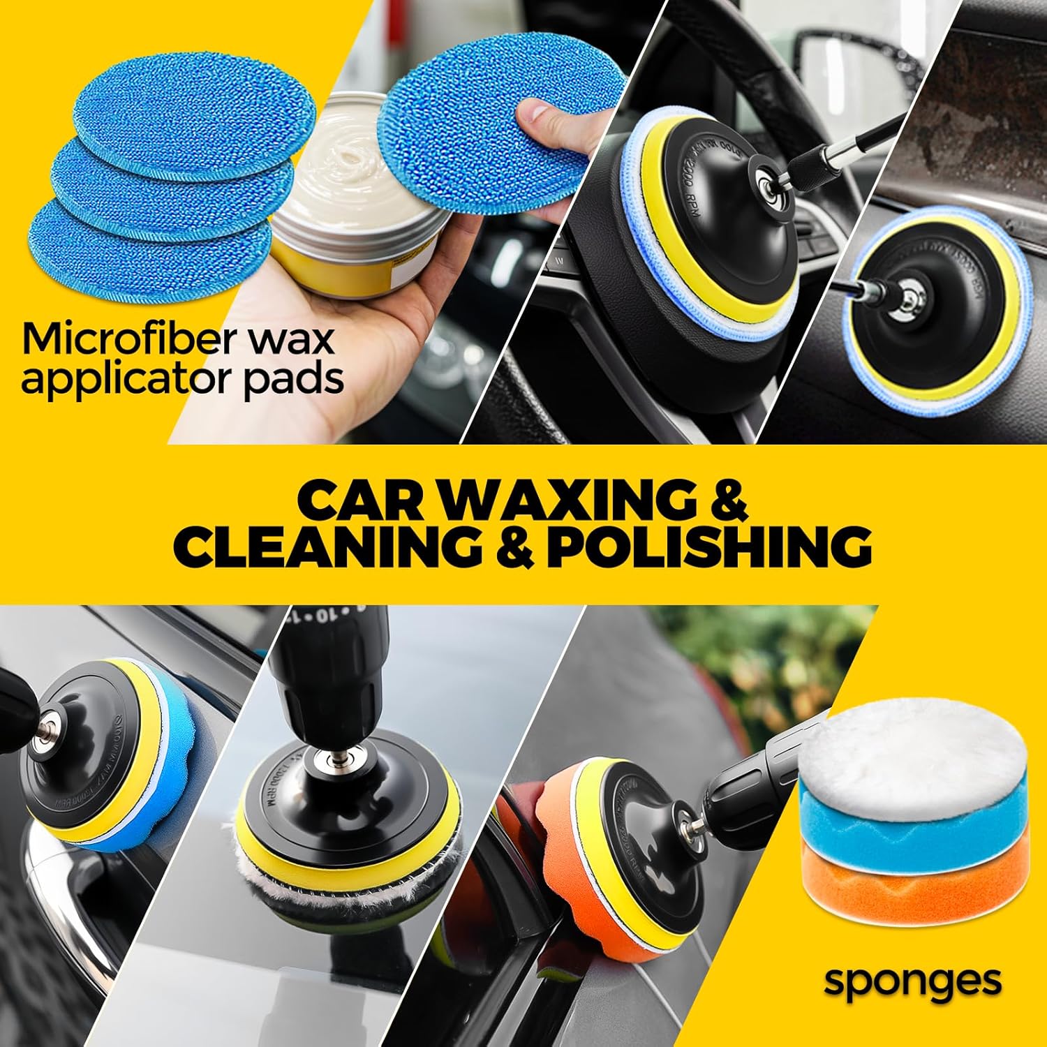Holikme 22-piece drill cleaning attachment set, car polishing pad kit, wax applicator pad, and cleaning supplies