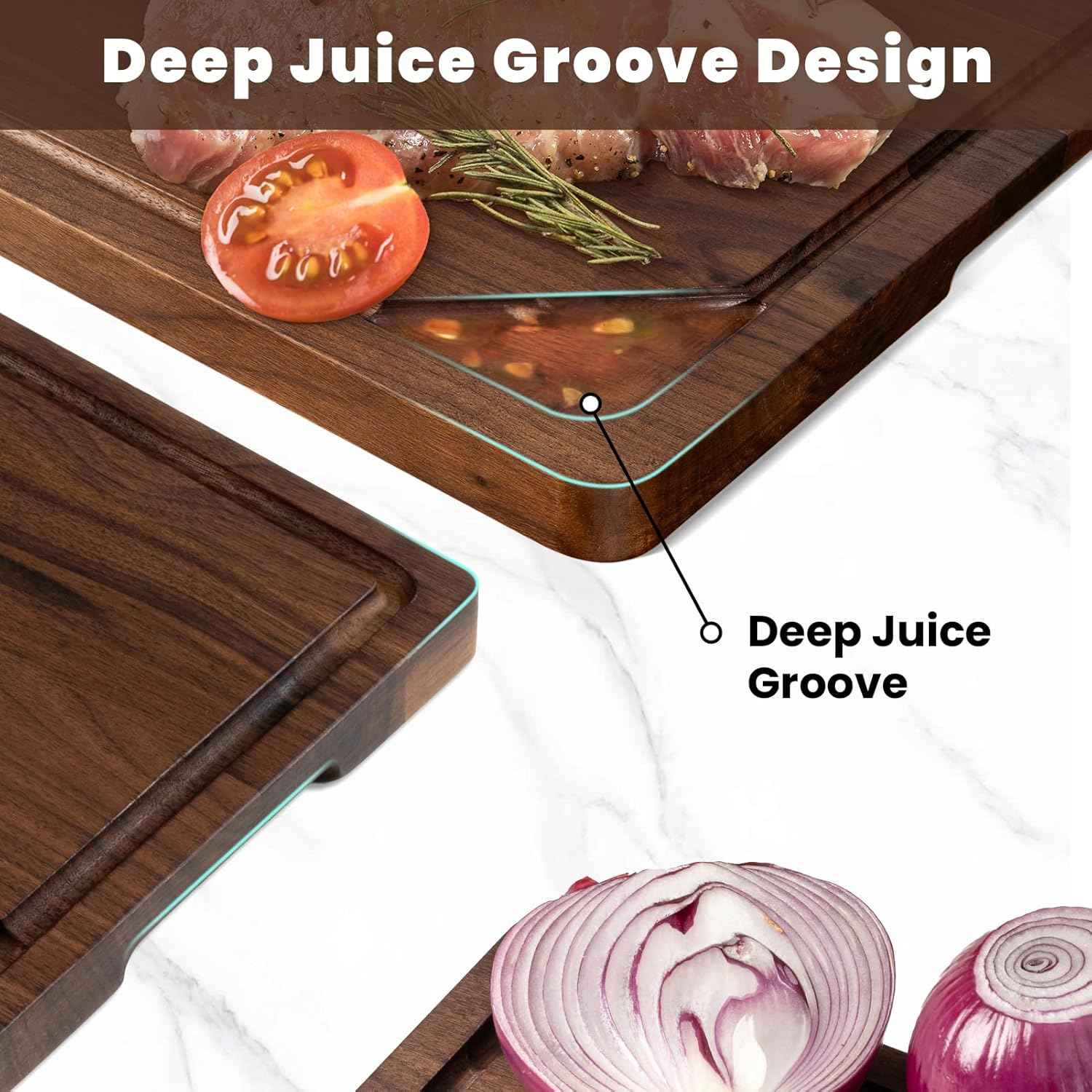 Heimlove Walnut Wood Cutting Board for Kitchen, 24"x18" Reversible Wooden Chopping Board with Deep Juice Grooves and Handles, Natural Walnut Wood Cutting Board for Chopping, Cheese, Vegetables