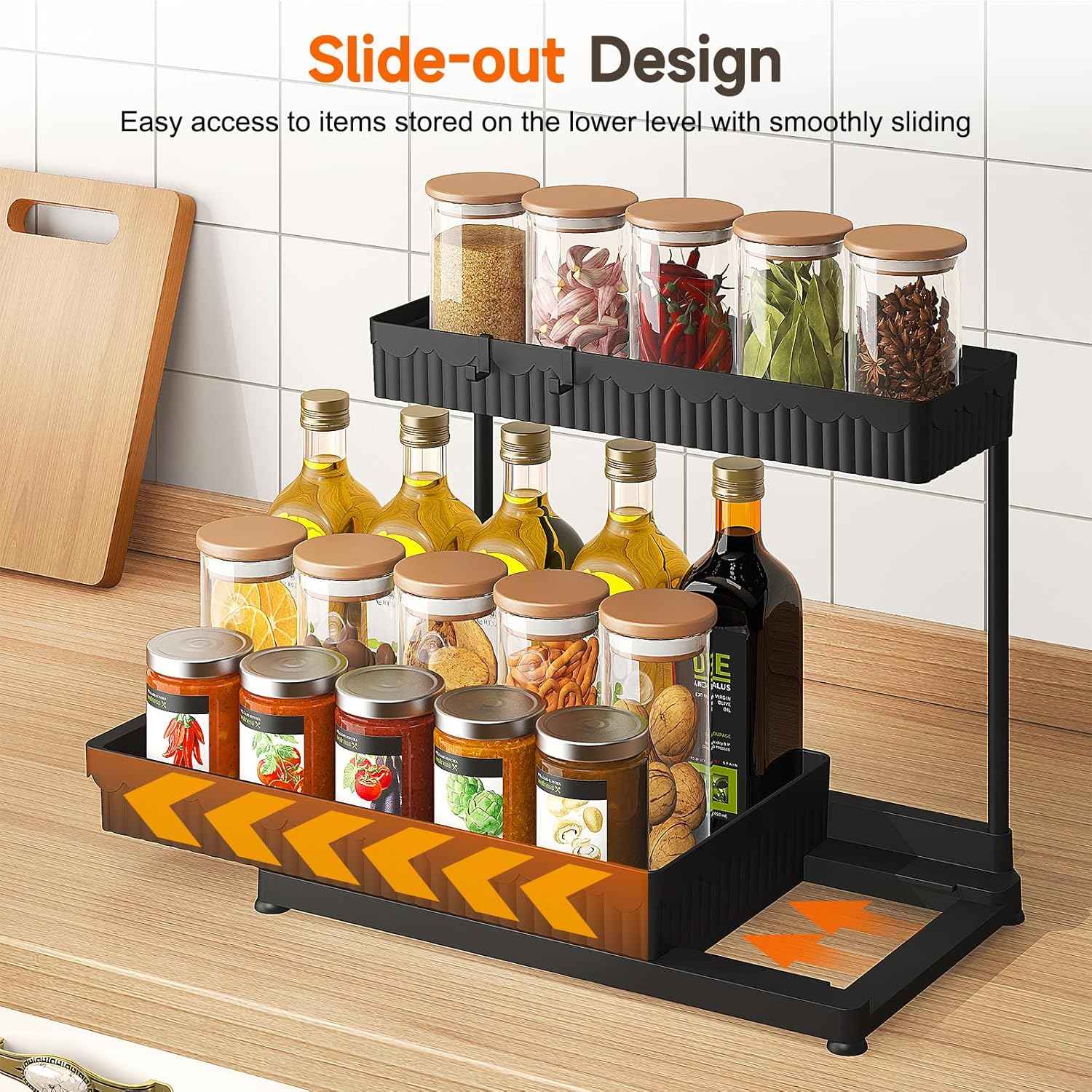 3 Pack Multi-Purpose Under Sink Organizers and Storage, 2026 L-Shaped Pull Out Cabinet Organizer for Bathroom & Kitchen, Under Cabinet Organizer with Hooks Hanging Cup, Black