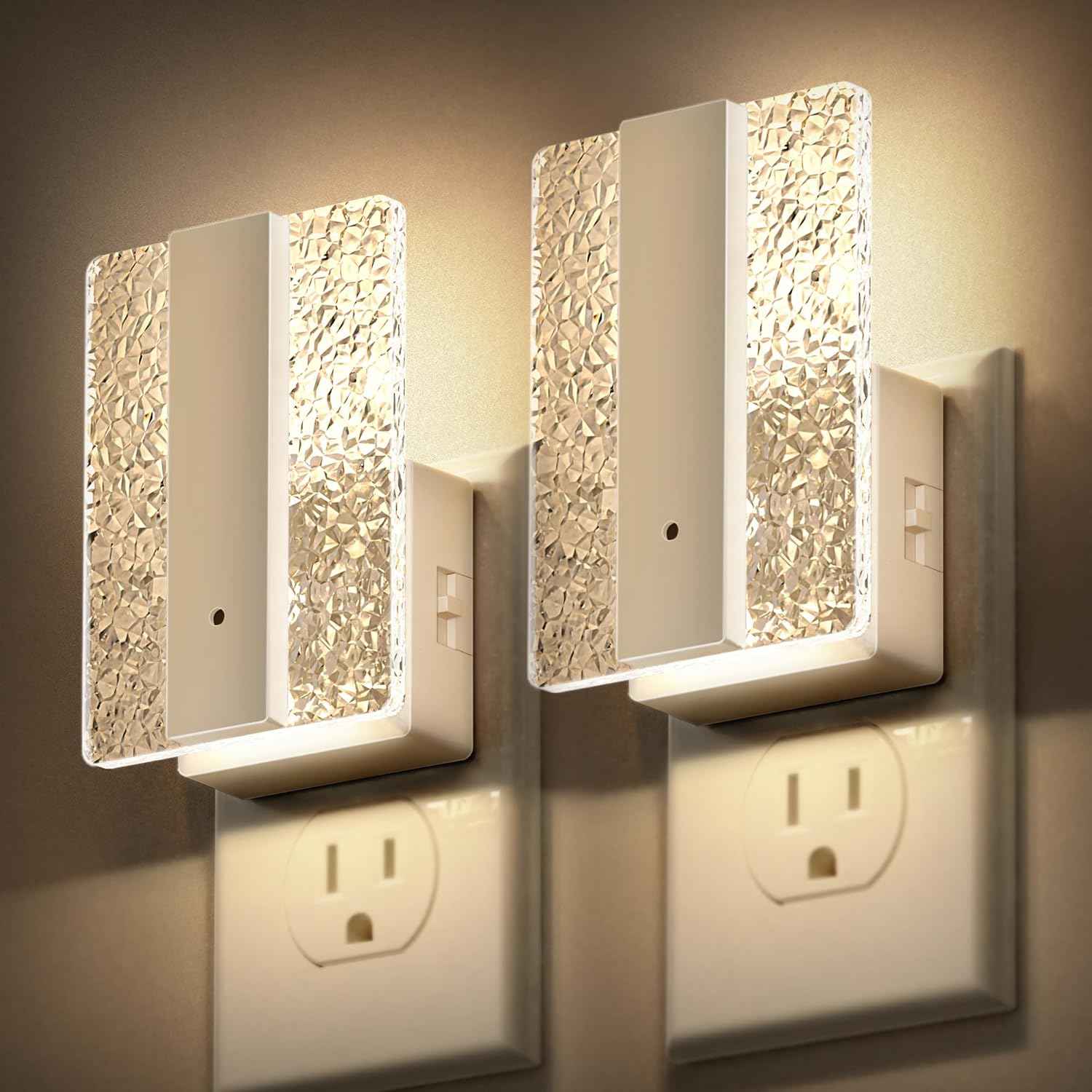DORESshop LED Night Lights Plug into Wall [2 Packs], Decorative Night Light with Dusk-to-Dawn Sensor, RGB Color-Changing Nightlights with Slide Button, Nightlights for Kids, Bathroom, Hallway, Bedroom