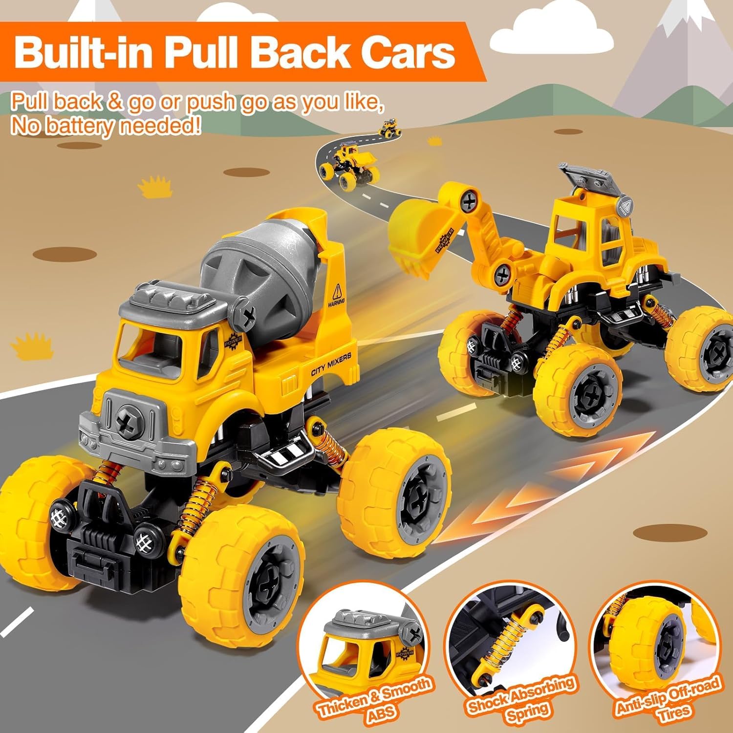 LUDILO Toys for 3 4 5 Year Old Boy Birthday Gift: 4PCS Take Apart Construction Truck Excavator Toy with Electric Drill, Kids Building Stem Learning Toy Gifts for 3 4 5 6 Year Old Boys Toys Age 4-6 3-5