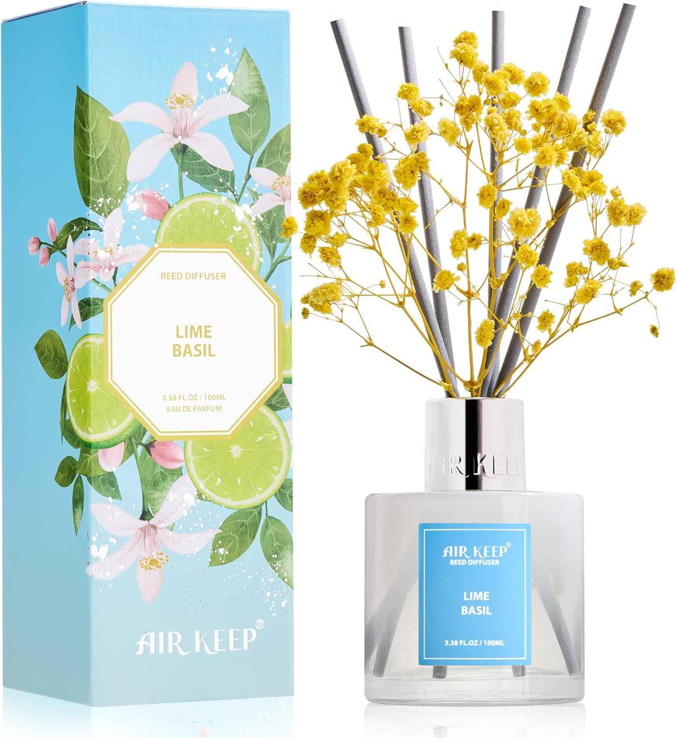 Airkeep Reed Diffuser Set,3.38 fl oz (100 ml) - Clean Linen Oil Diffusers with 8 Reed Sticks,Home Fragrance Reed Diffuser for Bathroom Shelf Decor