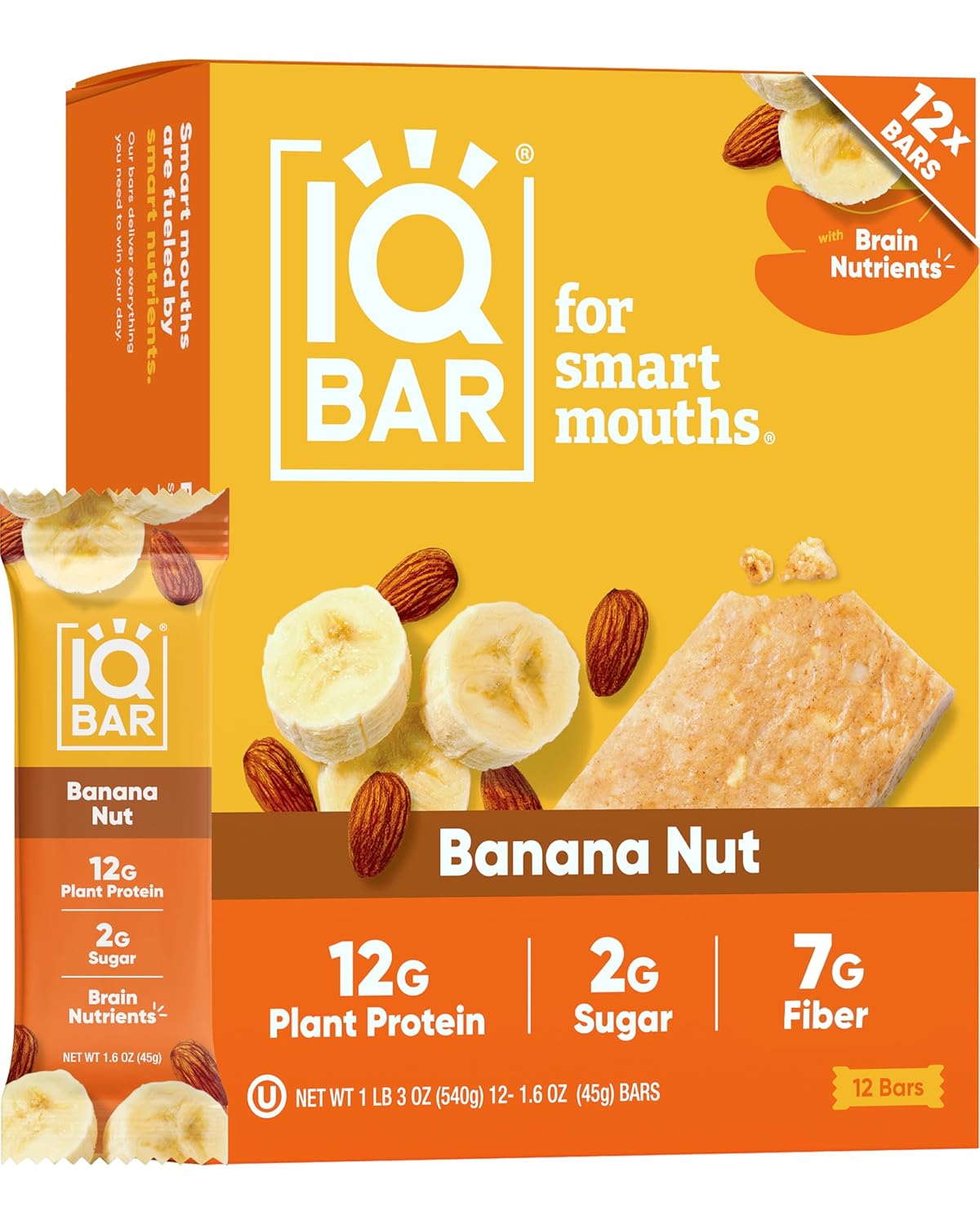 iqbar banana nut clean plant protein bar keto vegan high fiber 12 count gluten dairy free
