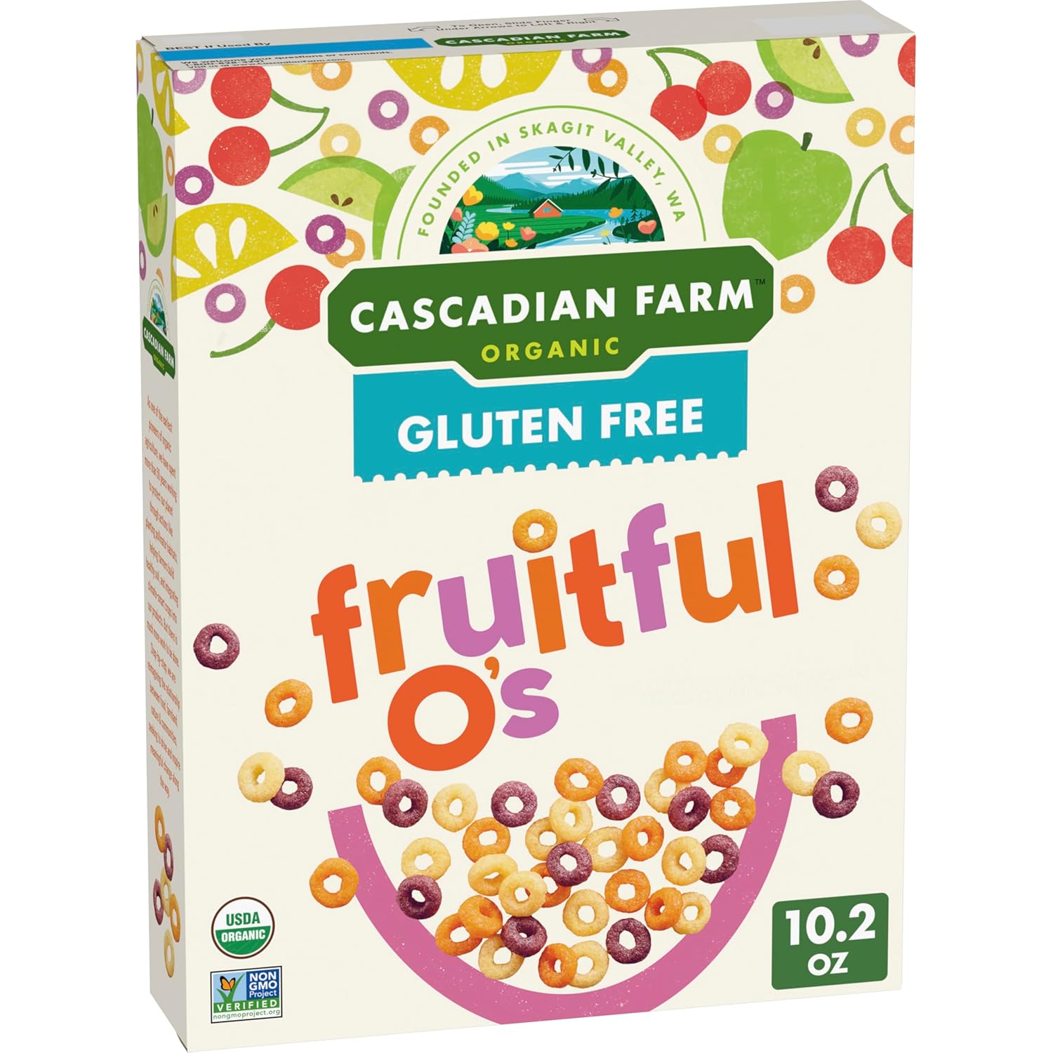 Cascadian Farm Organic Fruitful O's Cereal, Gluten Free, 10.2 oz, Whole Grain, Non-GMO, USDA Organic