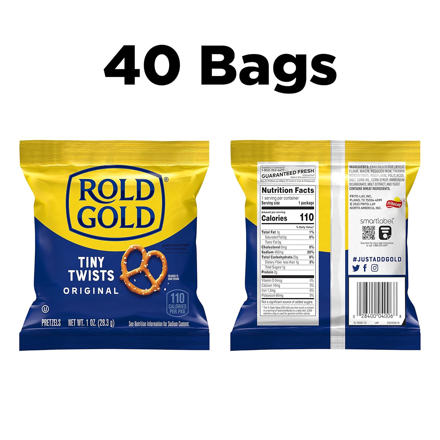 Rold Gold Tiny Twists Pretzels, 1 Ounce Bags, Pack of 40, Baked and Convenient