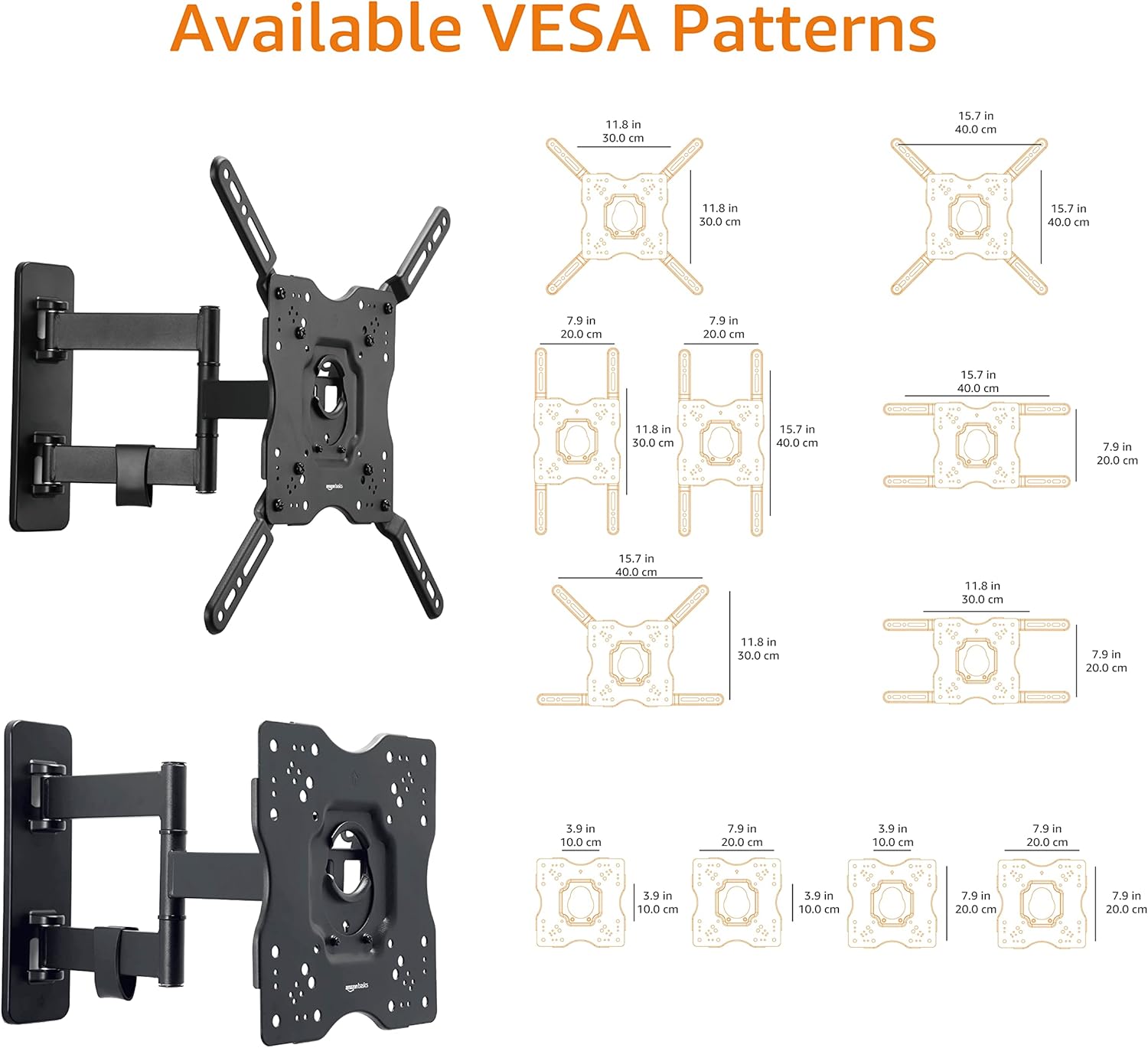Amazon Basics Full Motion Articulating TV Wall Mount, with Swivel and Tilt, for 26" to 55" TVs and Flat Panels up to 80 Lbs, VESA Compatible, Single Stud, Black