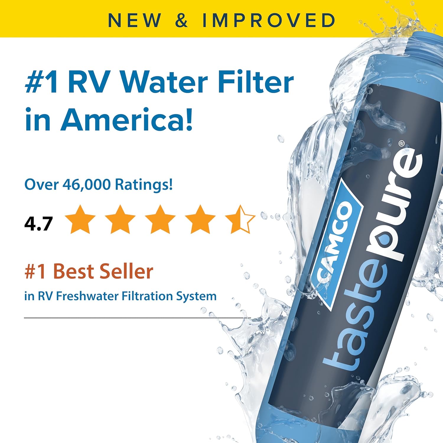 Camco Tastepure RV Water Filter - Advanced RV Inline Water Filter with Flexible Hose Protector - GAC & KDF Filtration - Made in USA - Camping Essentials for Fresh Drinking Water