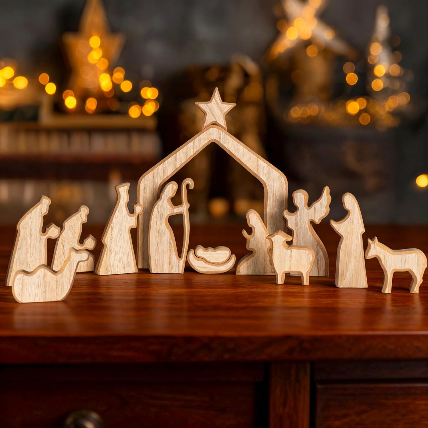 Nerosun wooden Easter resurrection scene and cross decoration set for religious home office tabletop