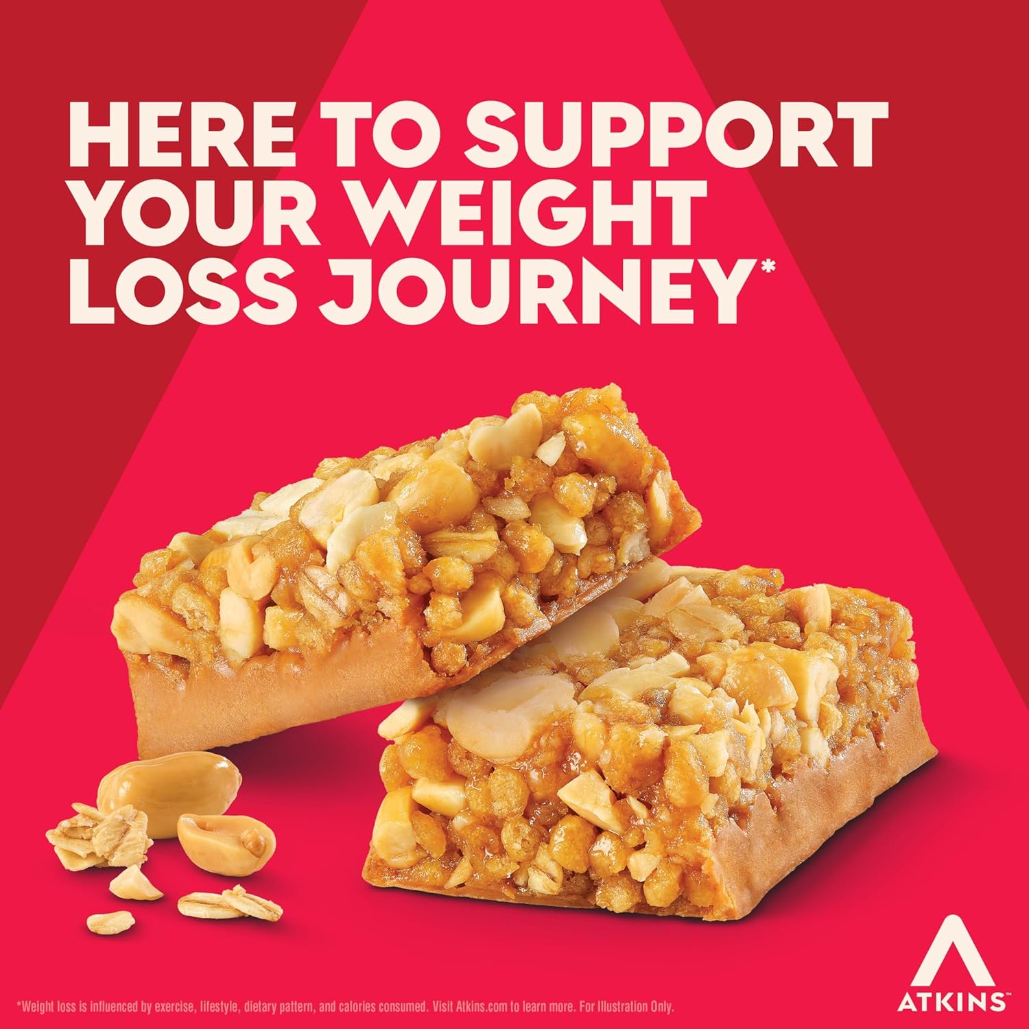 atkins peanut butter granola high protein bar, 16g protein, 1g sugar, 12 count
