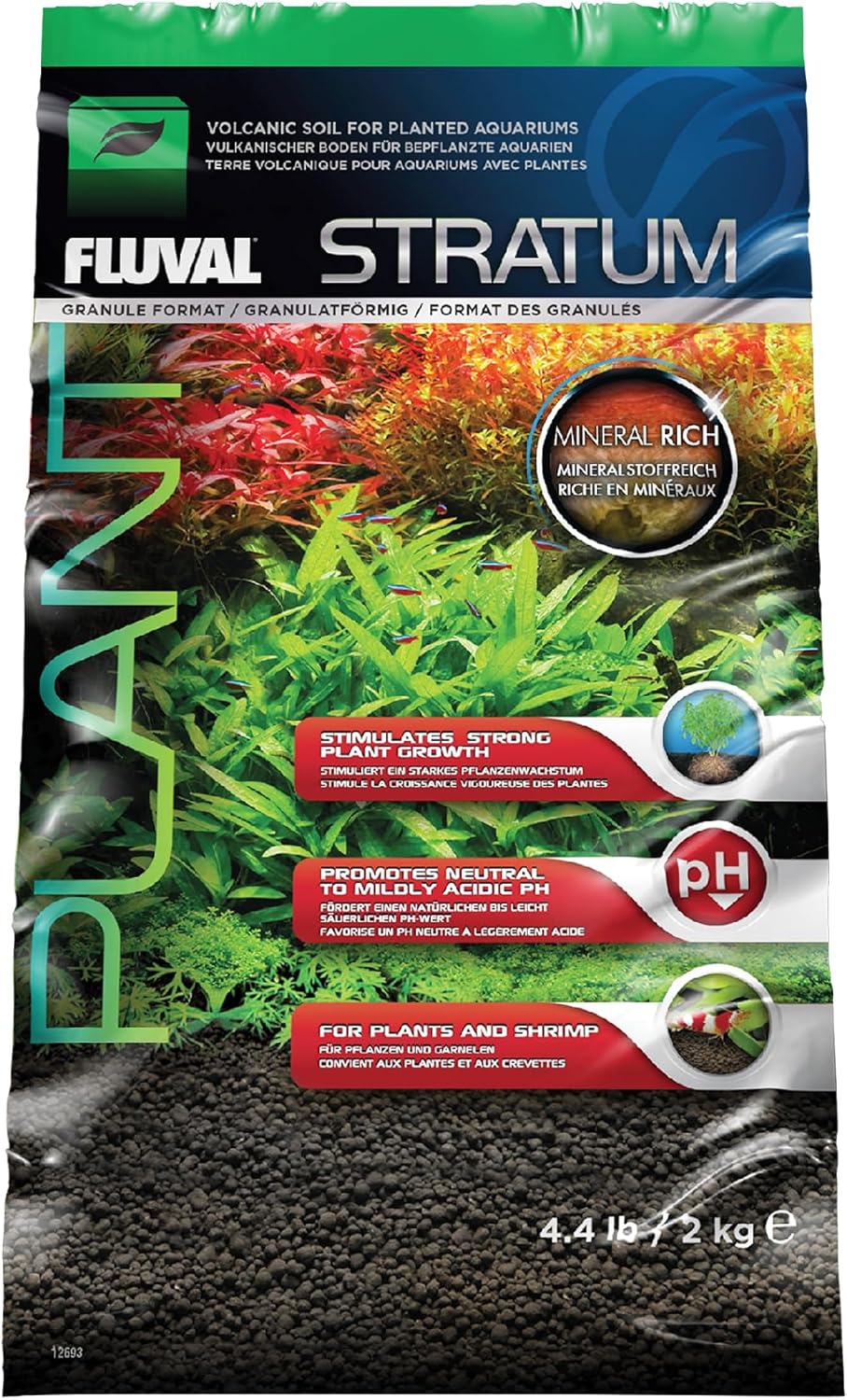 Fluval 12694 plant and shrimp substrate for freshwater aquariums, 8.8 lbs, neutral to slightly acidic pH