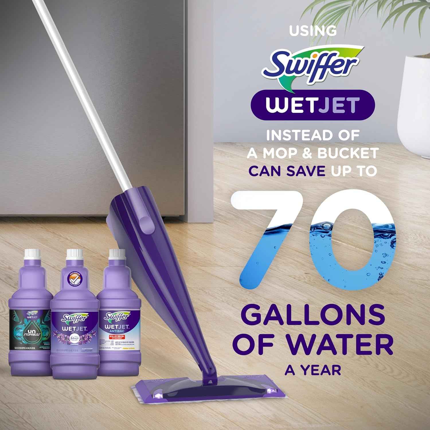 Swiffer WetJet Multi-Purpose and Hardwood Liquid Floor Cleaner Solution Refill, with Gain Scent, 42.2 fl oz each, (Pack of 2)