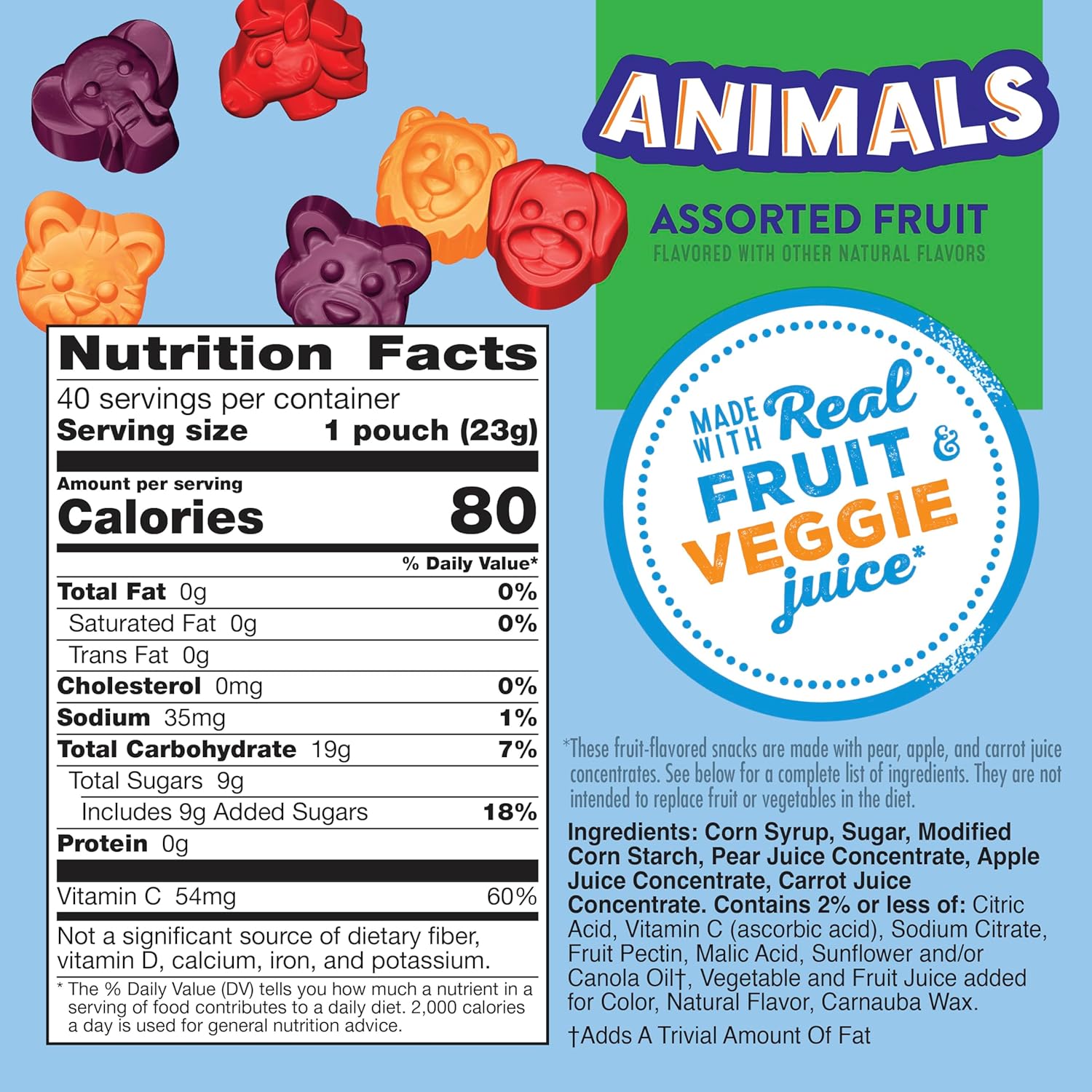 Mott's Animals Assorted Fruit Flavors Valentine's Day Snacks, Gluten Free, 40 Ct, 32 oz Family Pack