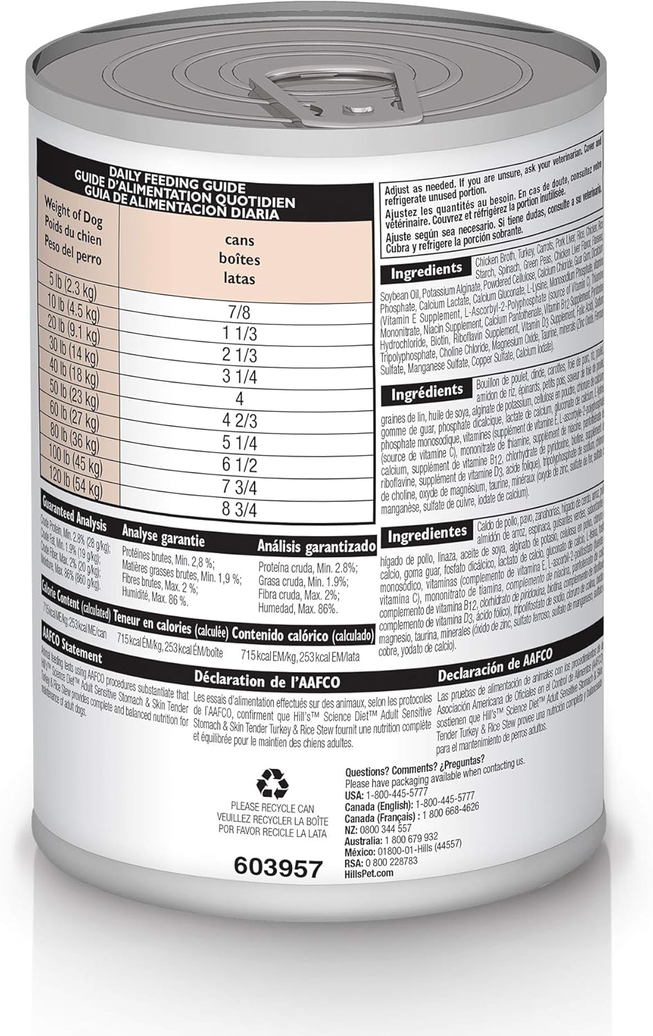 Hills science diet adult 1-6 sensitive stomach & sensitive skin dog food, 12.5 oz tender turkey & rice stew in gravy, 12-pack