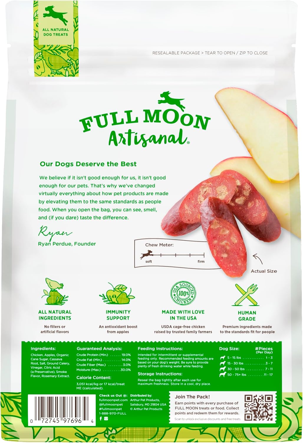 full moon usa crafted all natural chicken apple sausage 12.0 oz for dogs