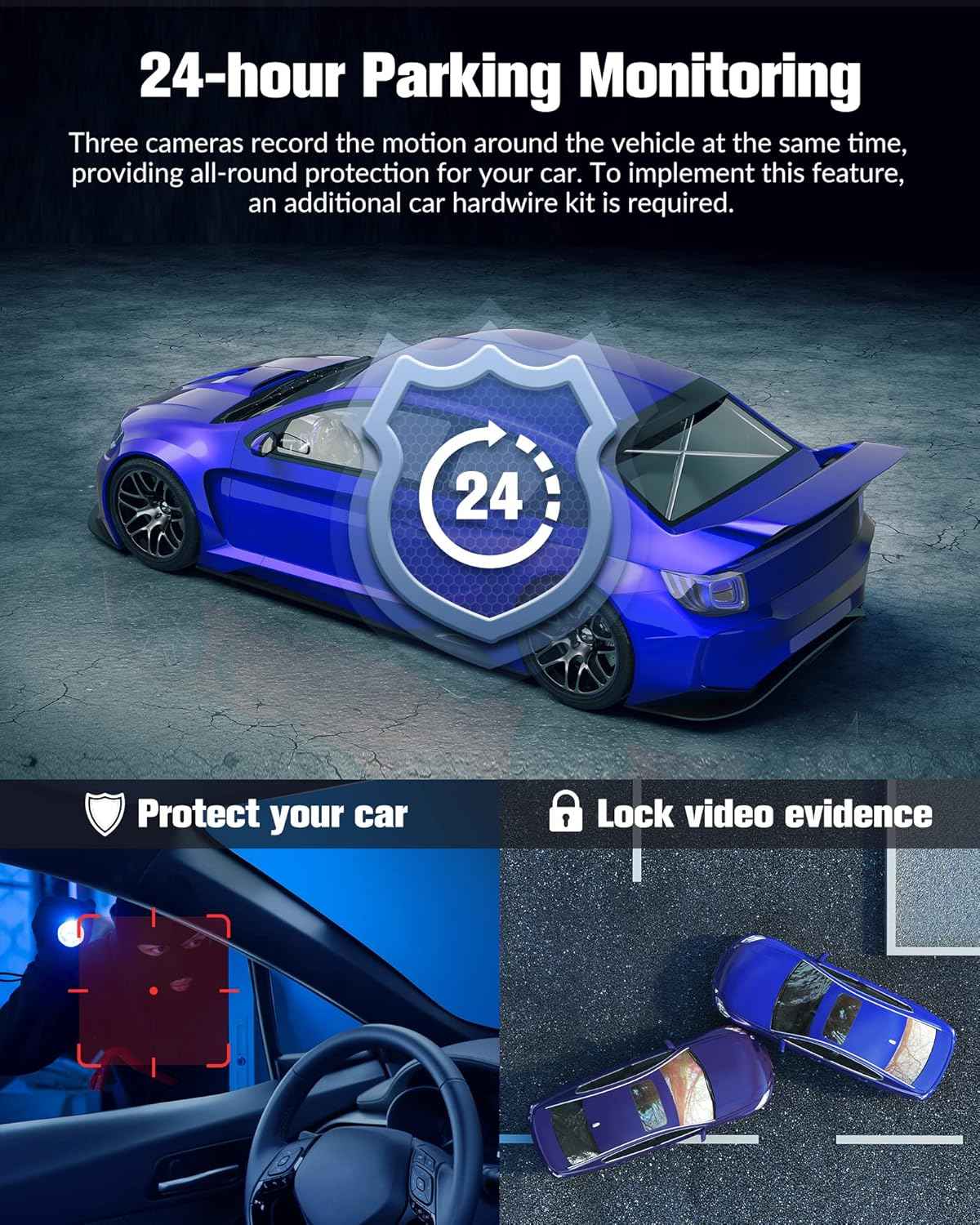 Dash Camera for Cars,4K Full UHD Car Camera Front Rear with 32GB Card,Built-in Super Night Vision,2.0'' IPS Screen,170°Wide Angle,WDR, 24H Parking Mode, Loop Recording.