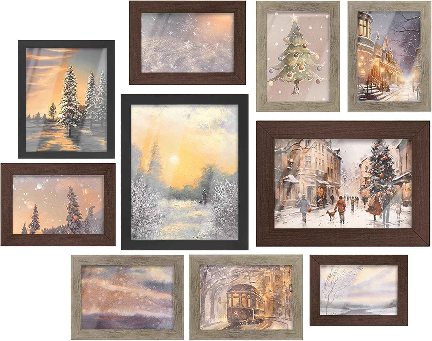 SONGMICS Picture Frames, Collage Picture Frames Set of 10, Two 8x10, Four 5x7, Four 4x6, Photo Frame for Wall Gallery Decor, Table Display, Christmas Gift, Rustic Brown URPF010X01