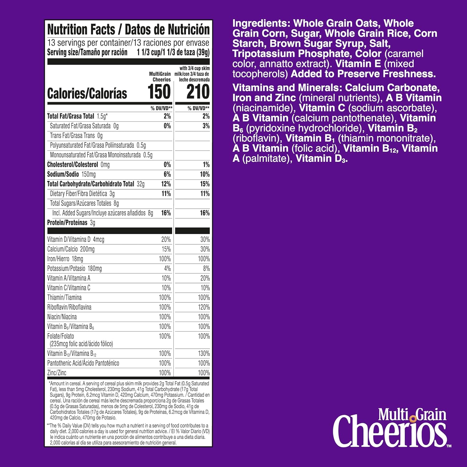 General Mills Multi Grain Cheerios Heart Healthy Breakfast Cereal Gluten Free 18 oz Family Size