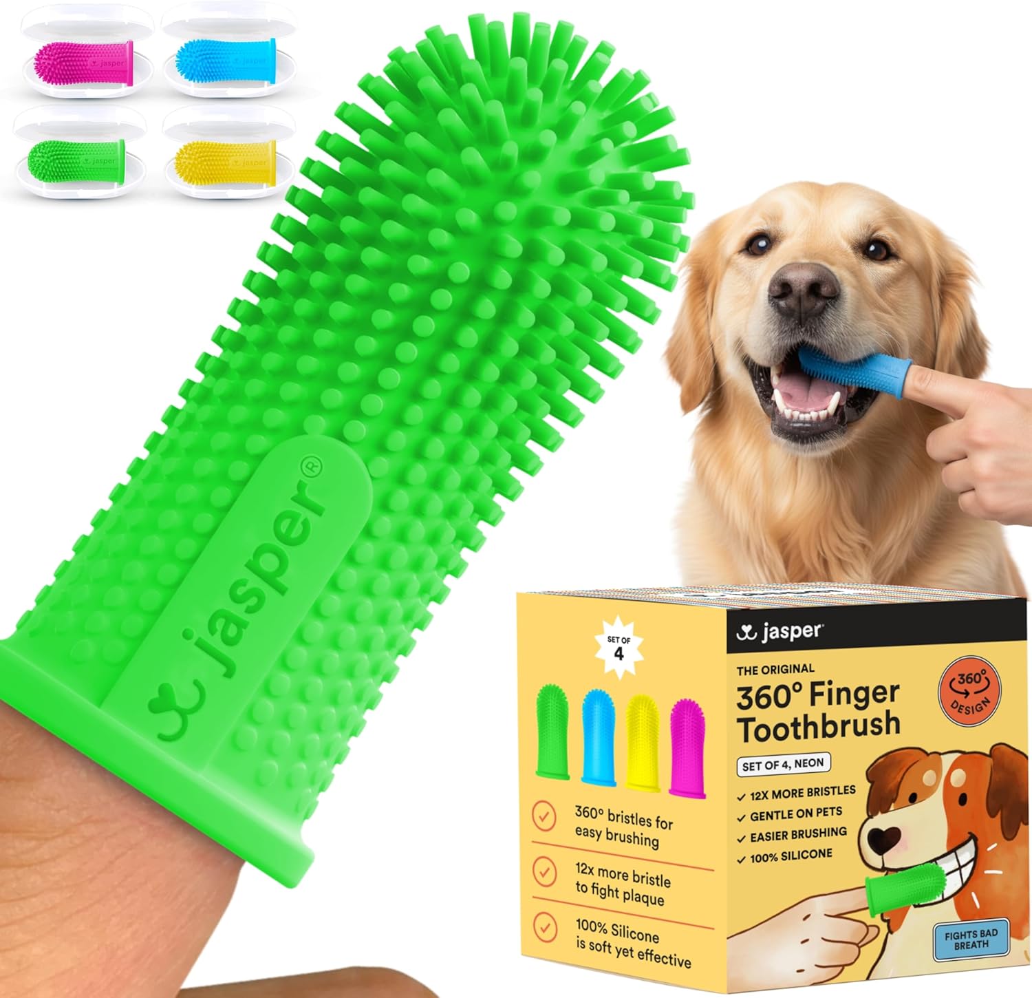 Jasper 2-pack 360-degree dog toothbrush kit for small and large pets, blue