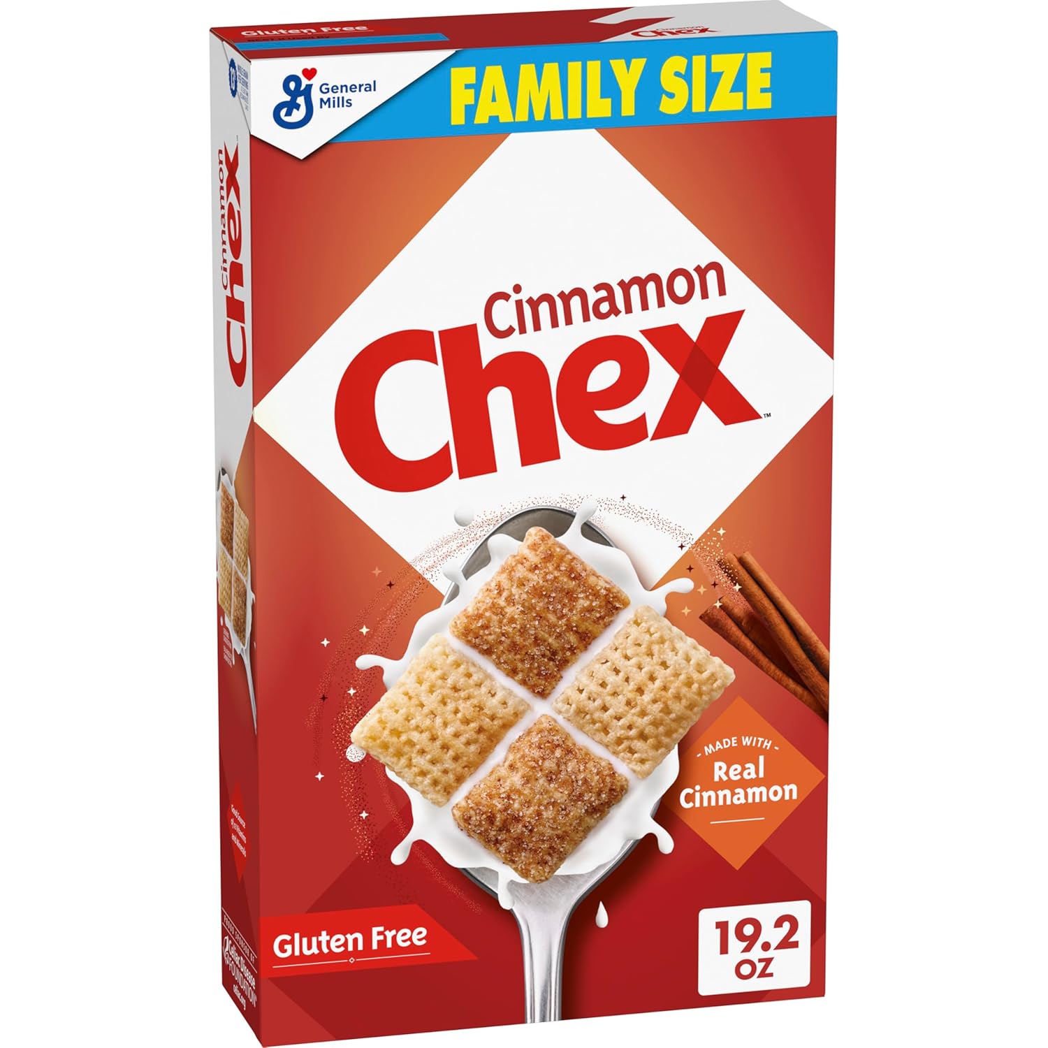 Cinnamon Chex gluten-free breakfast cereal, family size, 19.2 oz, whole grain, crunchy lattice squares