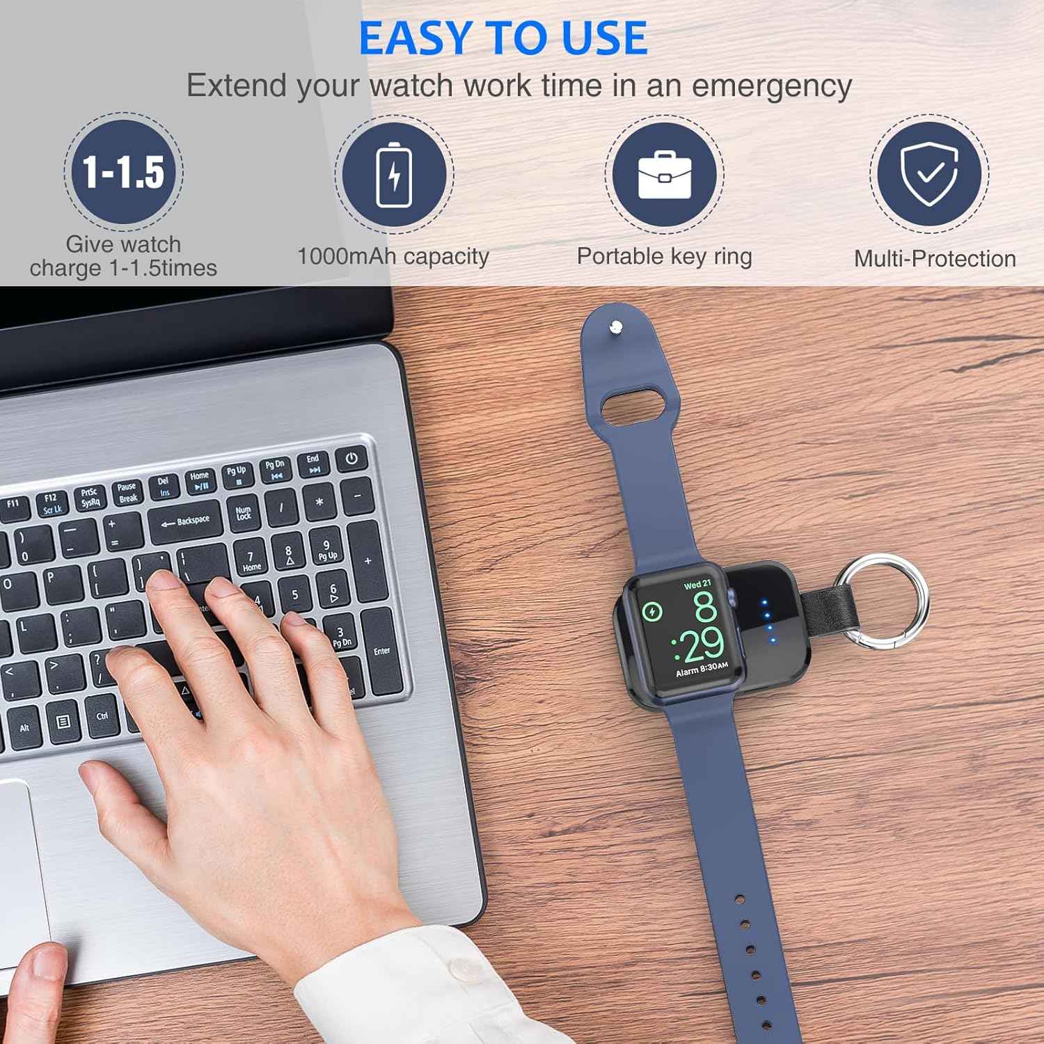 i.VALUX Portable Wireless Charger for Apple Watch Series 11/10/9/8/UItra/7/6/5/4/3/2/SE,Compact Magnetic iWatch Charger 1000mAh Extra Power Bank Smart Keychain Travel Accessories Father Birthday-Black