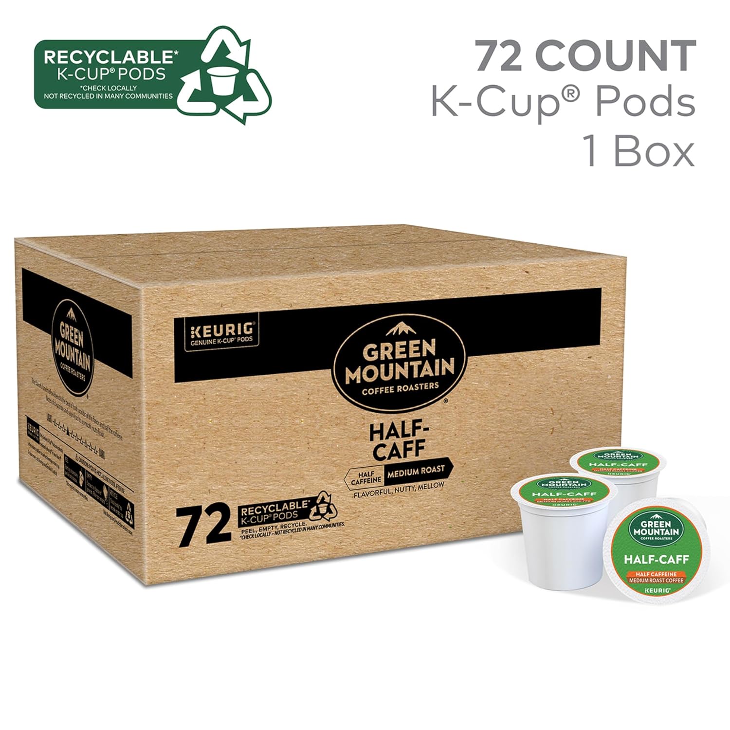 Green Mountain Coffee Roasters Half Caff, Medium Roast, 72 Count Keurig K-Cup pods