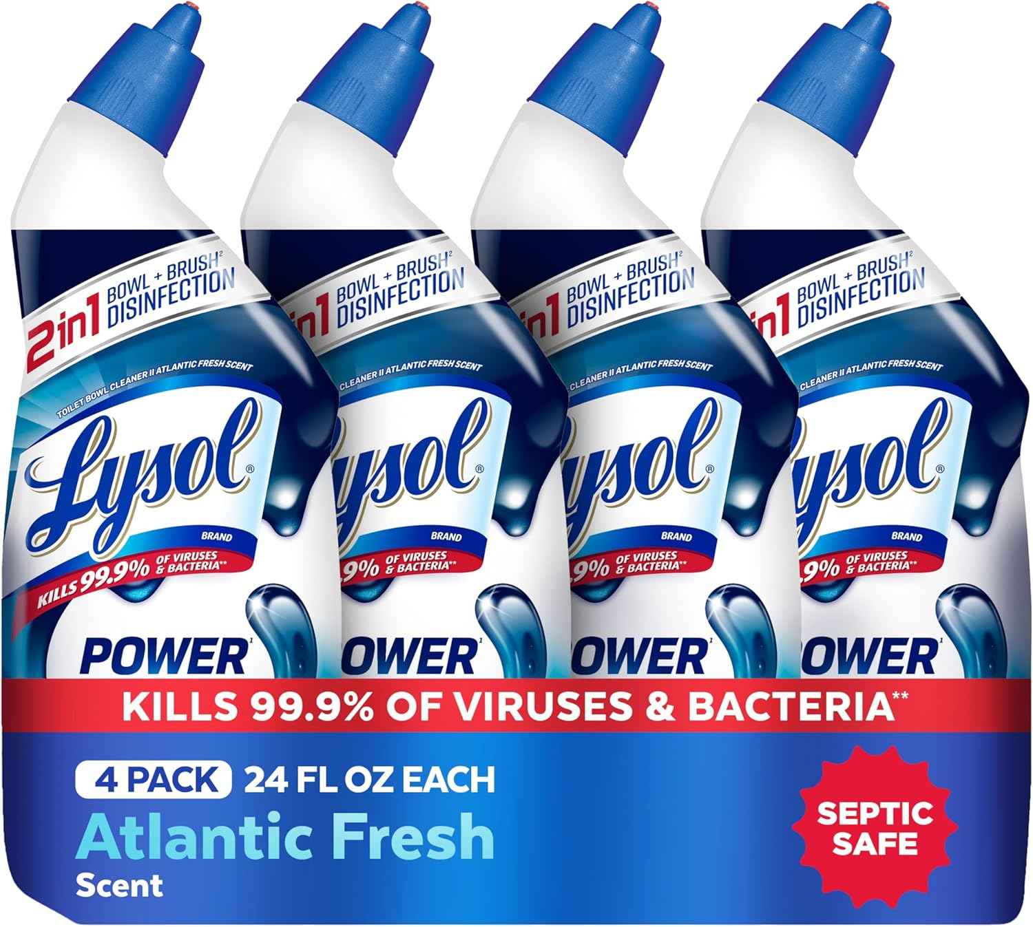 Lysol Toilet Bowl Cleaner, Max Strength Bathroom Cleaning Supplies, Toilet Bowl Cleaner Clinging Gel, Home Essential, Instant Stain Removal, Disinfecting and Deodorizing, Bleach Free, 24 oz (4ct)
