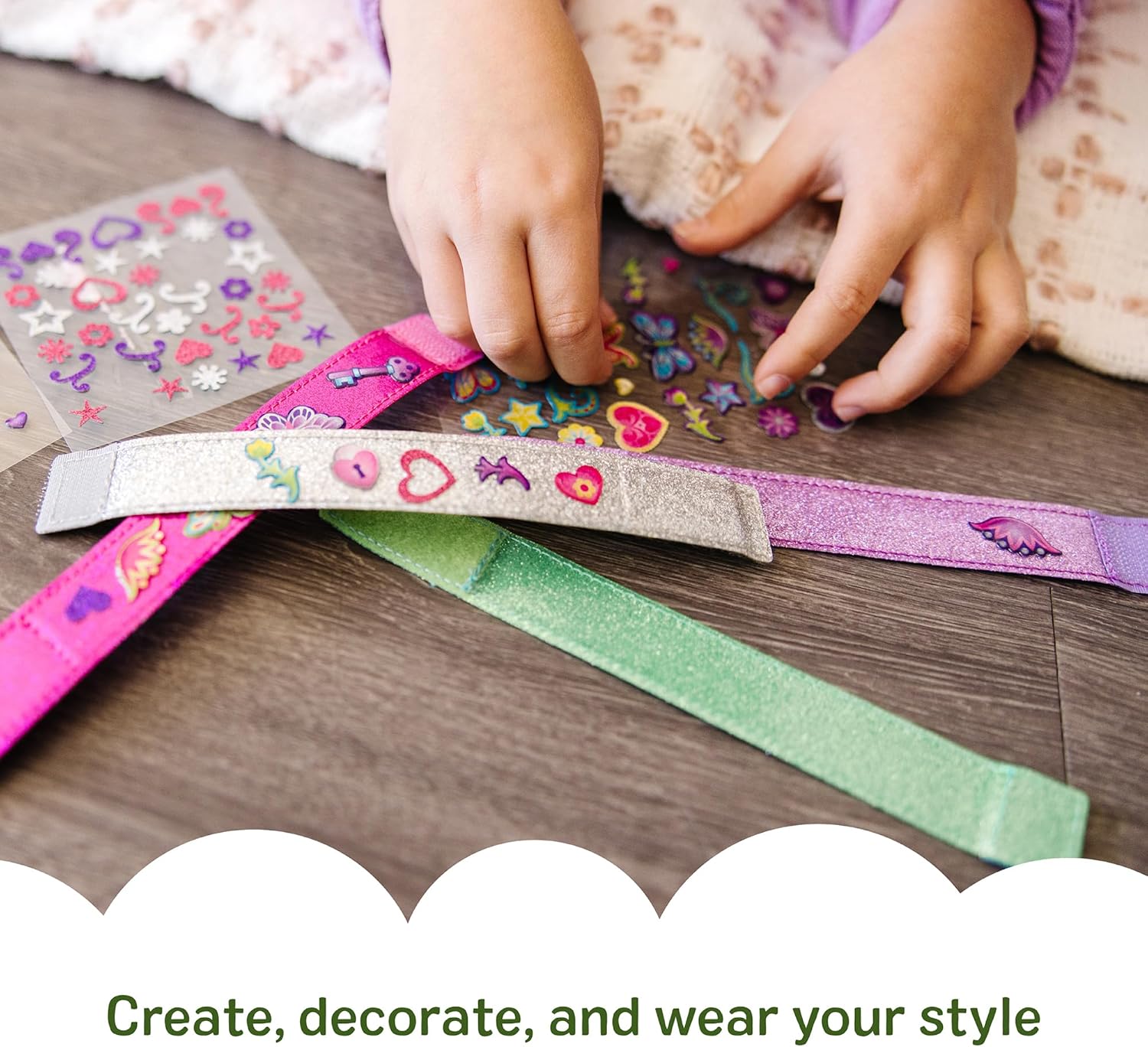 Melissa & Doug Design-Your-Own Bracelets with 100+ Sparkle Gem & Glitter Stickers, Kids Snap Bracelets, Stickers & Jewelry Crafts, Preschool Toys for Girls & Boys Ages 4+