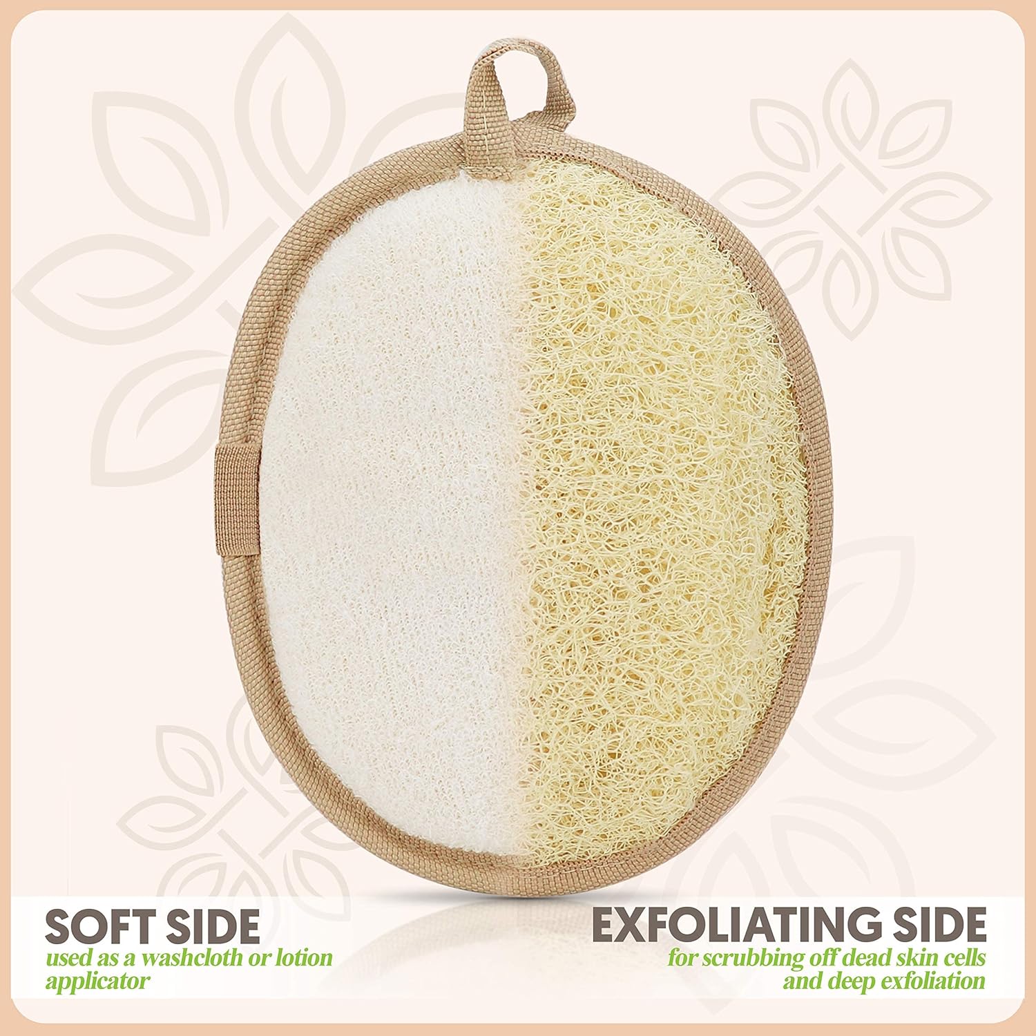 almooni natural loofah exfoliating body scrubber, 2-count pack, for women and men with natural egyptian loofah sponge