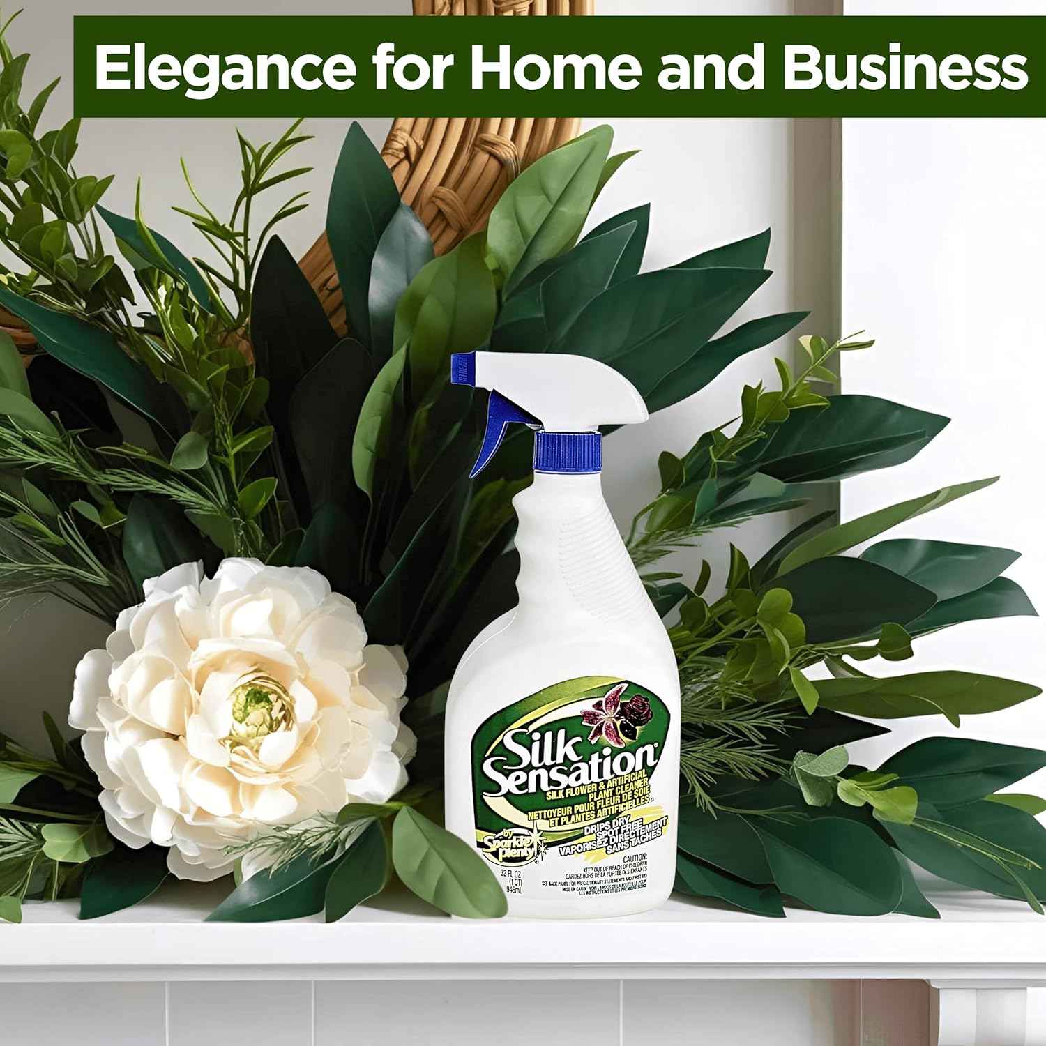 Sparkle Plenty Silk Sensation Artificial Flower & Plant Leaf Cleaner and Shine - Fake Flower Dusting Spray - Silk Plant Cleaner Spray No Wipe - Drip Dry Cleaning Supplies for Artificial Tree (32oz)