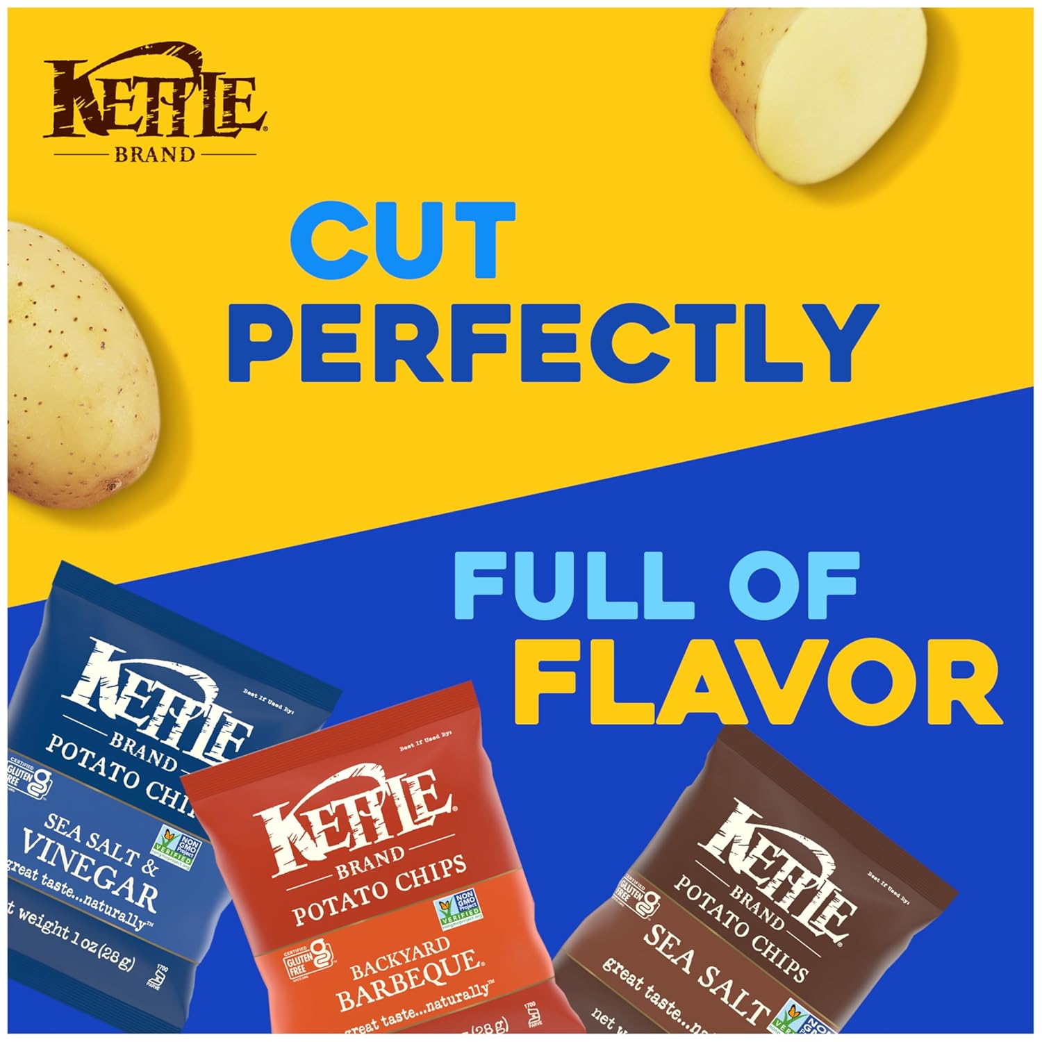 Kettle Brand 1 Oz, 20 Ct Potato Chips Variety Pack with Sea Salt, Vinegar, and BBQ