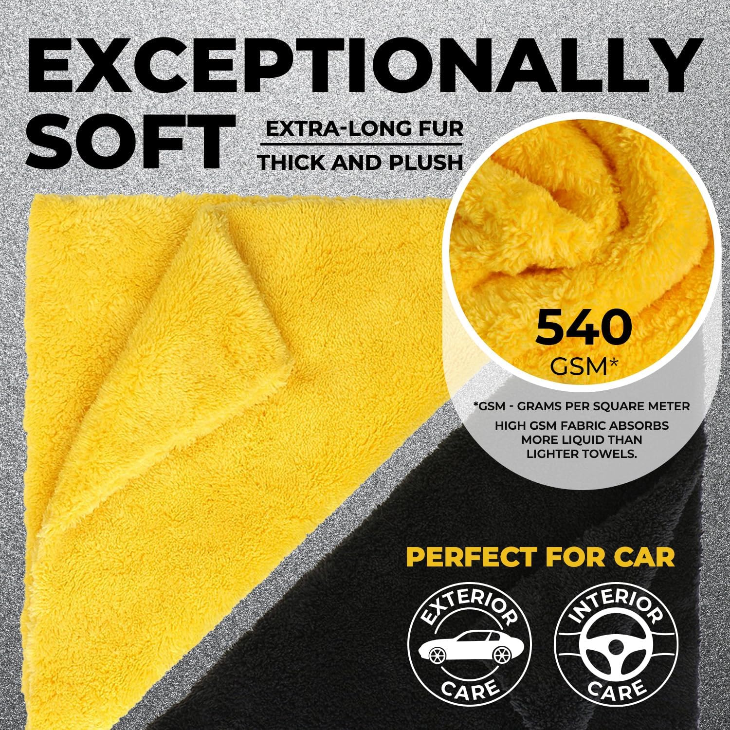 edgeless 12x12 inch 540 gsm microfiber towels for car detailing 6 pack