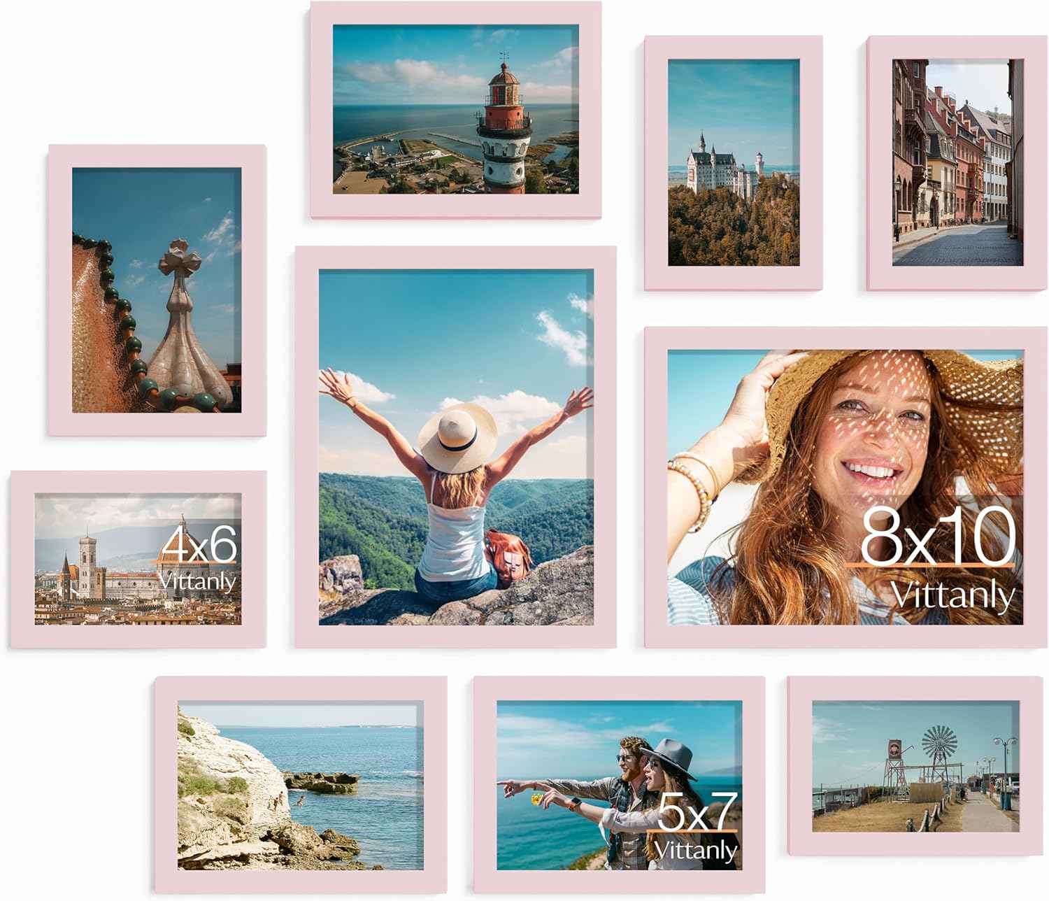 Vittanly 10 Pack Picture Frames Collage Wall Decor, Gallery Wall Frame Set for Wall or Tabletop Display, Engineered Wood and Shatter-resistant Plexiglass, Multi Sizes with 8x10, 5x7, 4x6 Frames, Black