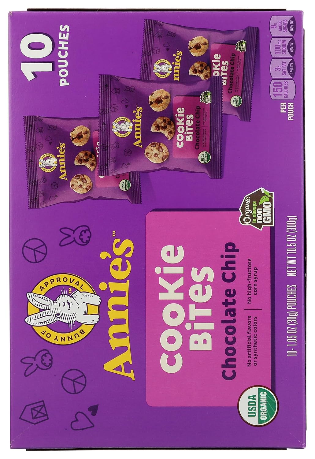 Annie's organic chocolate chip cookie bites, 10 pouches, 10.5 oz, no artificial flavors, non-GMO, certified USDA Organic