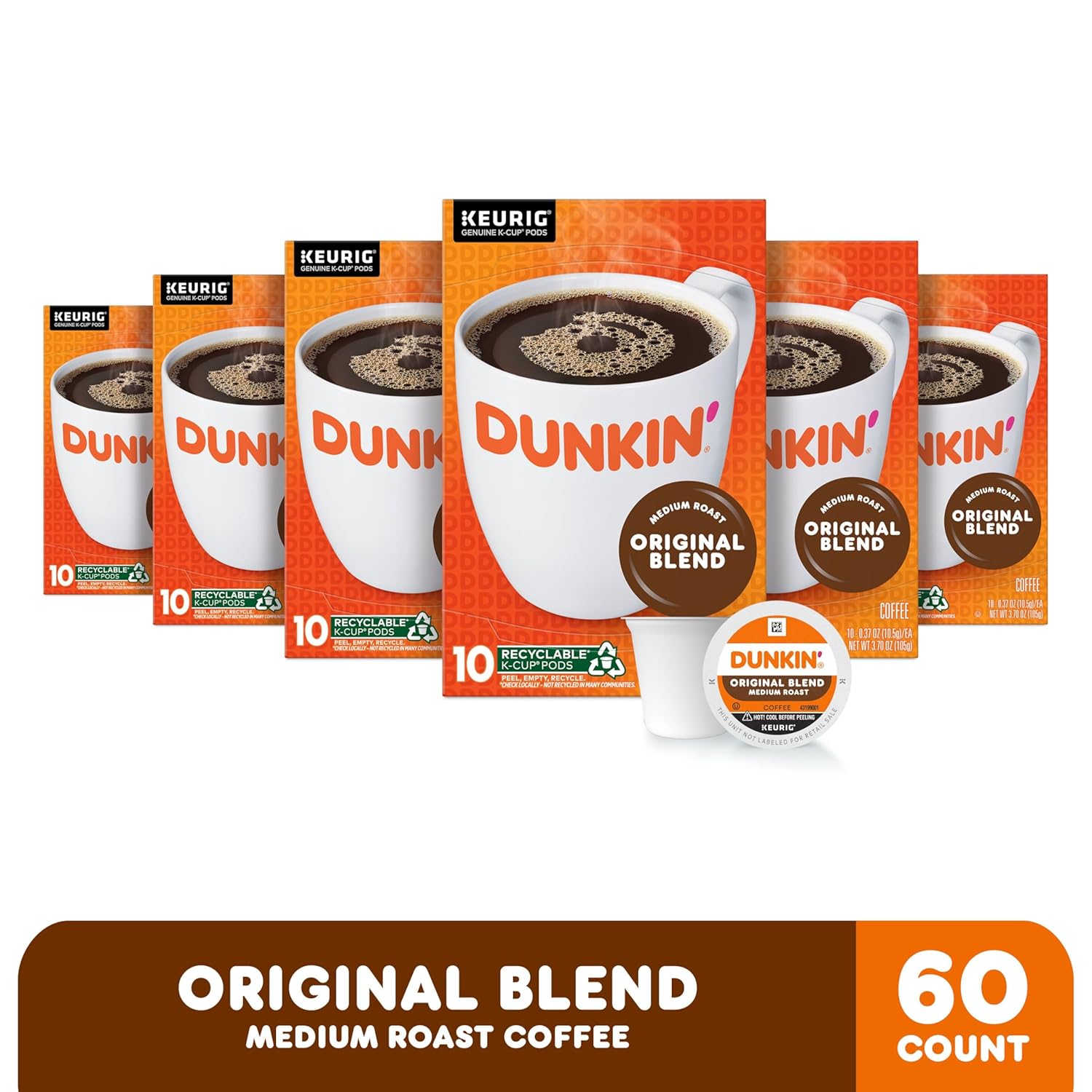 dunkin original blend coffee medium roast k-cup pods 10 count boxes pack of 6