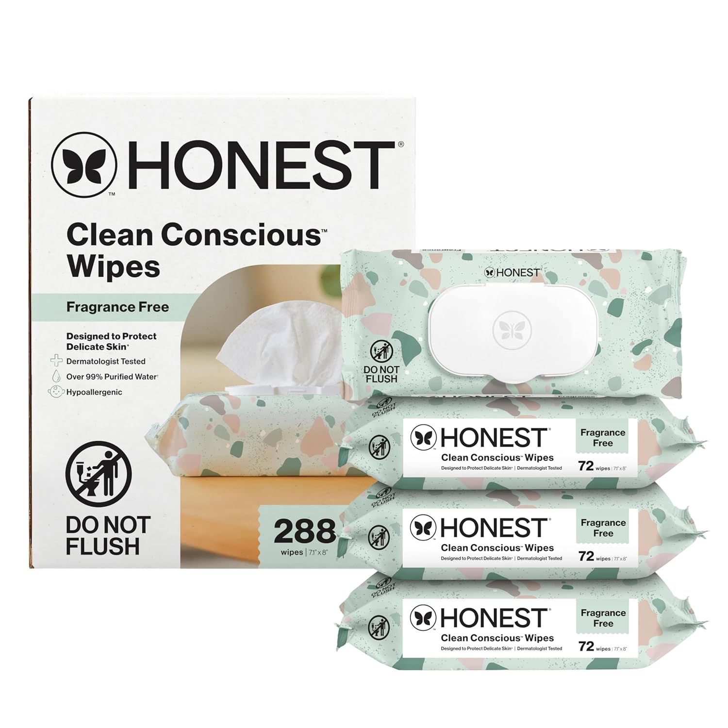 Honest Company Hypoallergenic Baby Wipes for Sensitive Skin, Fragrance-Free, 576 Count (6 Packs of 96)
