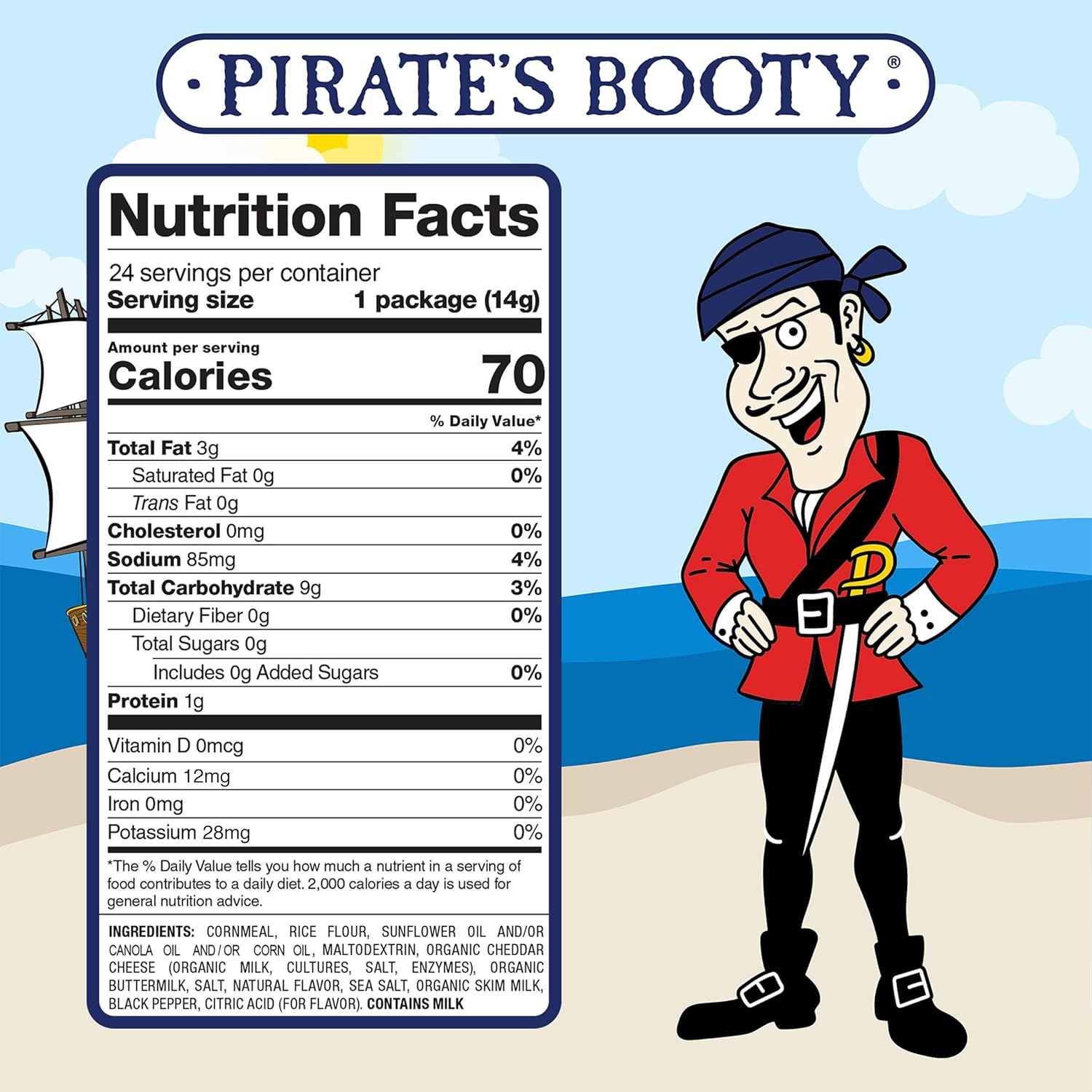 Pirate's Booty Aged White Cheddar Cheese Puffs, Gluten-Free, Kids Snacks, 0.5oz, 24ct, Baked, No Artificial Colors