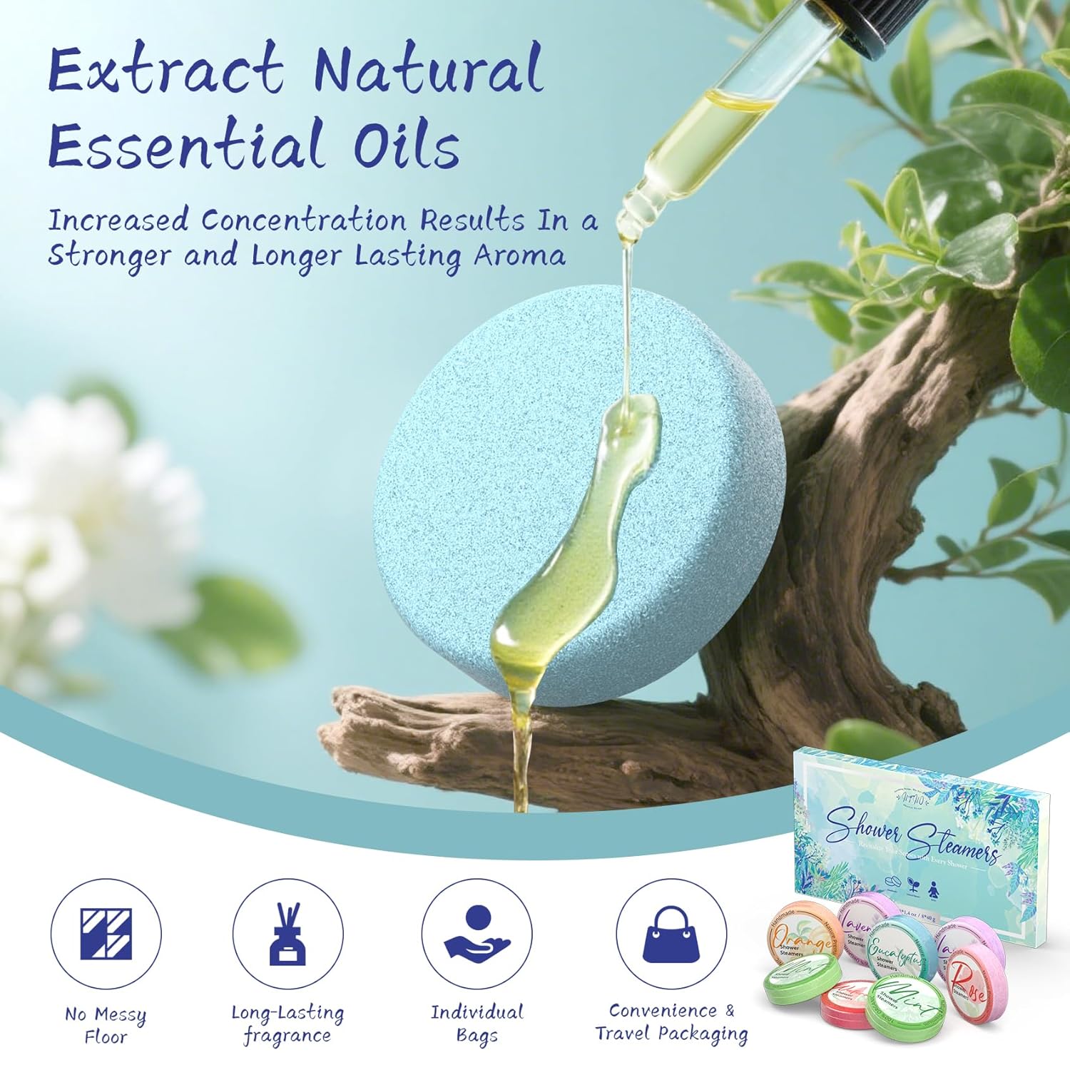 Shower Steamers Aromatherapy 8 Pack - Lavender and Eucalyptus Essential Oils, Self Care Gifts for Women and Men