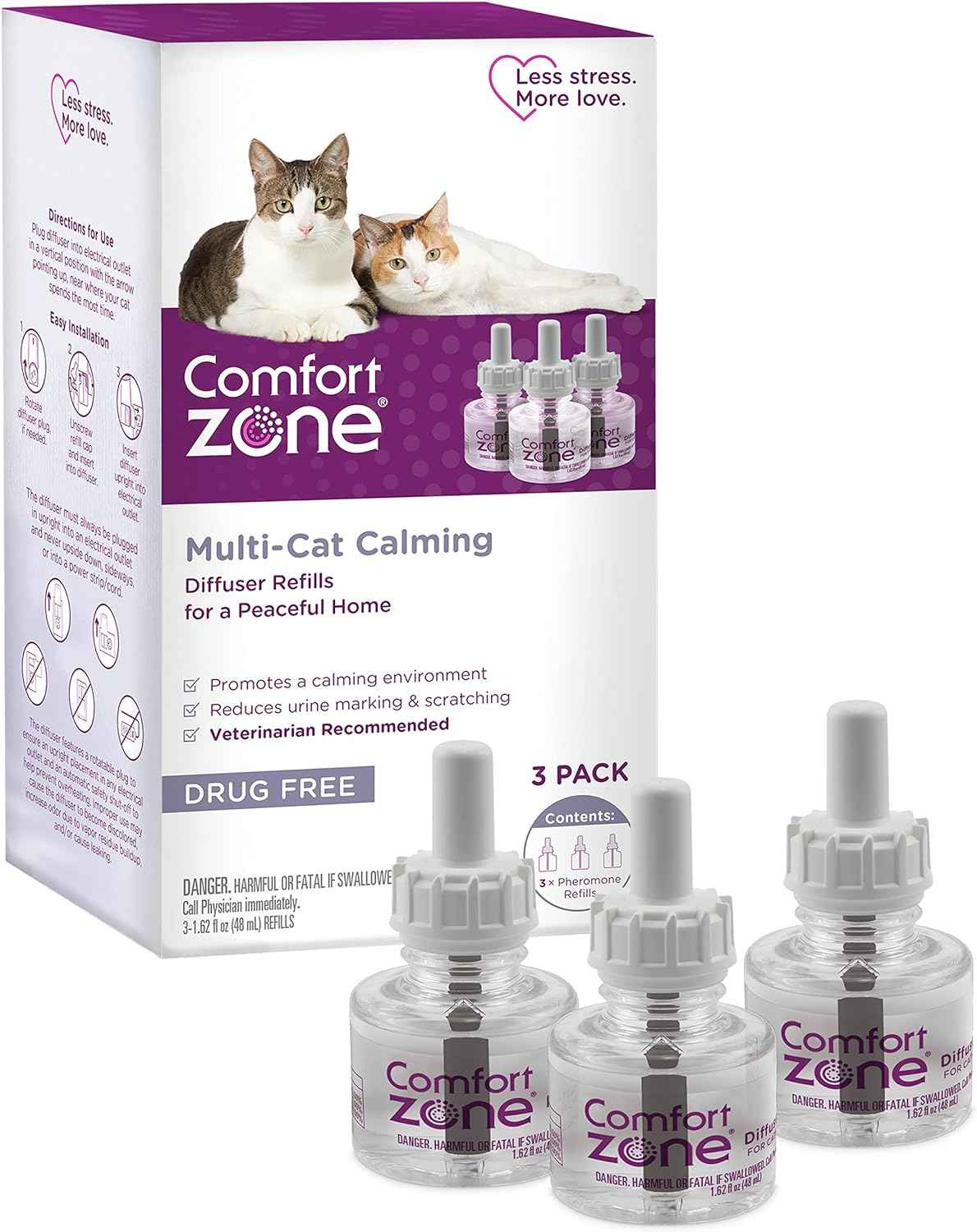 COMFORT ZONE Multi Cat Calming Diffuser Refill, 6 Pack – Cat Calming Pheromone Refills Help Reduce Anxiety, Stress, Scratching, Urine Marking, Multi-Cat Aggression, (30-Day Refills, 180-Day Supply)