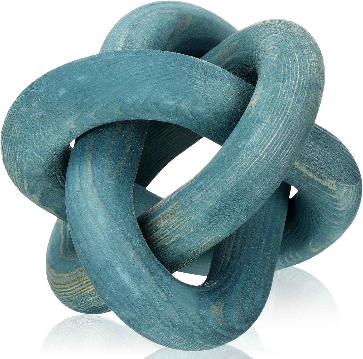 3 Link Wood Knot Decor - Hand Carved Coffee Table Decoration, Boho Chain Link Decor, Modern Shelf, Rustic Objects for Home Living Room Bedroom(White)