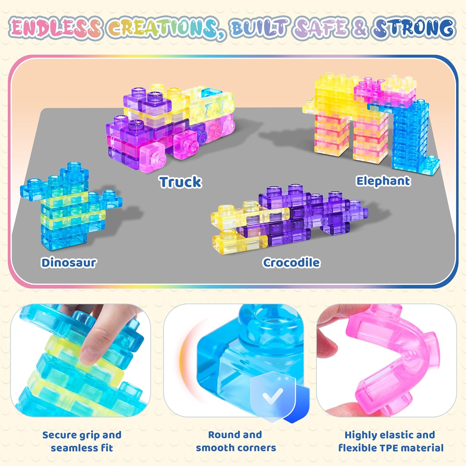 JOY SPOT! 40 PCS Sensory Soft Building Blocks for Toddlers, Kids Montessori Squishy Stacking Toy Set,Squeezable & Stretchable Early Learning Construction Playset,Puzzle Blocks for Creative Play