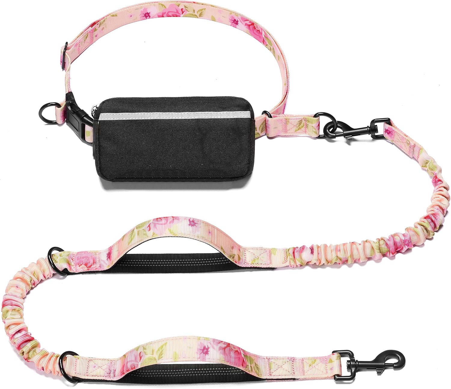 iYoShop hands-free dog leash with zipper pouch and dual padded handles for medium and large dogs (large, 25-120 lbs, black)