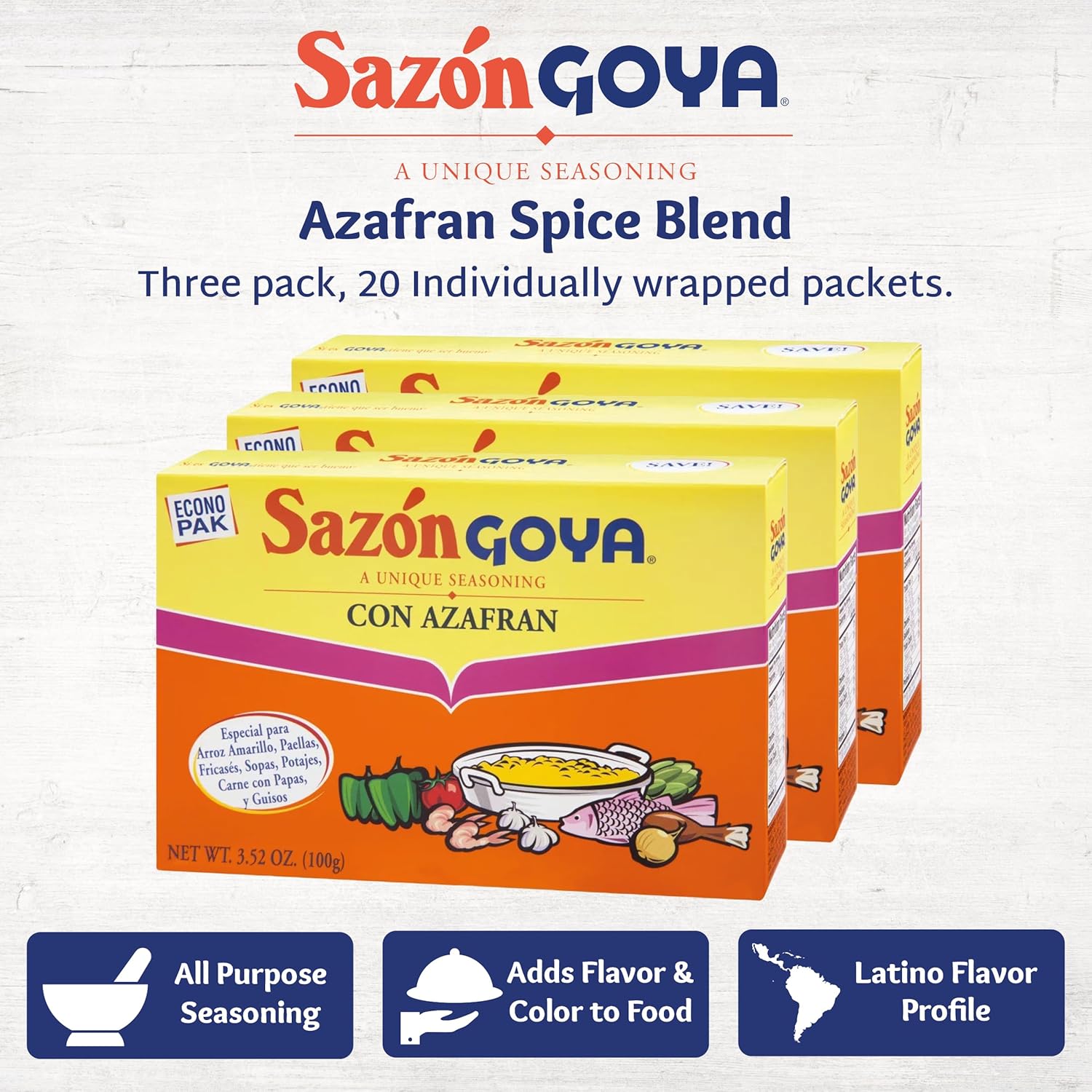 goya sazon seasoning with azafran 3.52 ounce pack of 3 for authentic latino cuisine