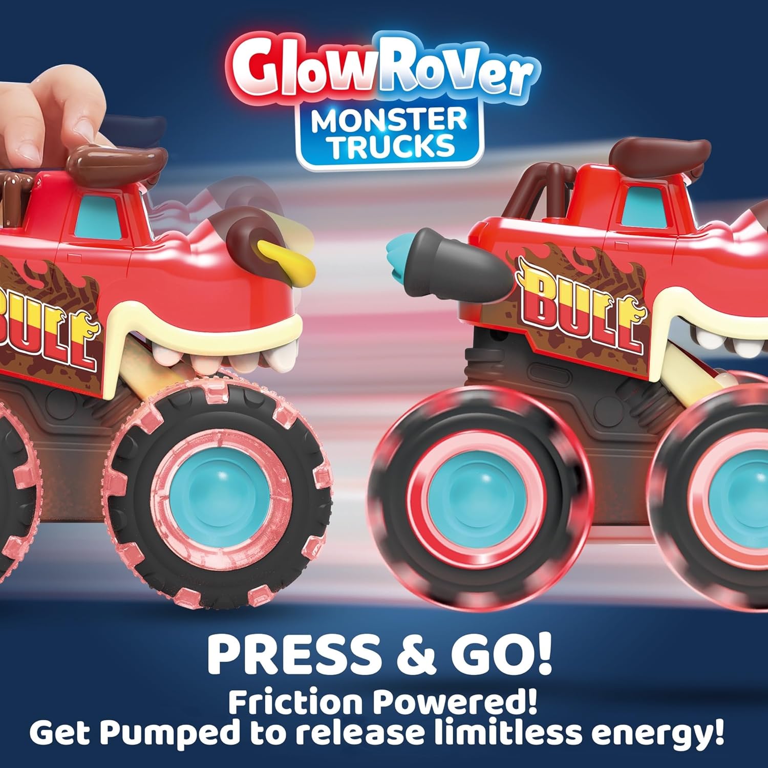 JOYIN 3 Pack Monster Truck Toy - Motion Activated Light Up Cars for Toddlers - Monster Glow Rover LED Wheels - Baby Boy Toys - Press and Go Dinosaur Trucks for Kids Boy Birthday Gifts