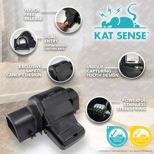 Rat and Chipmunk Traps, Dual Covered Tunneled Snap Traps, Prevent Accidental Triggering, Humane Kill, Reusable Pest Control for Rats and Mice, Indoor & Outdoor Use, 2 Pack Kat Sense