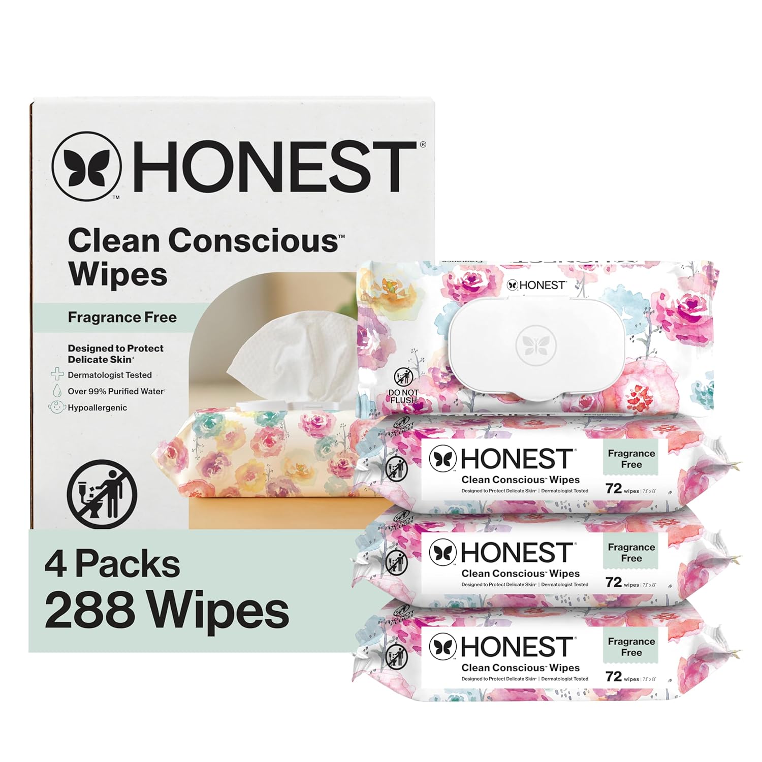 Honest Company Hypoallergenic Baby Wipes for Sensitive Skin, Fragrance-Free, 576 Count (6 Packs of 96)