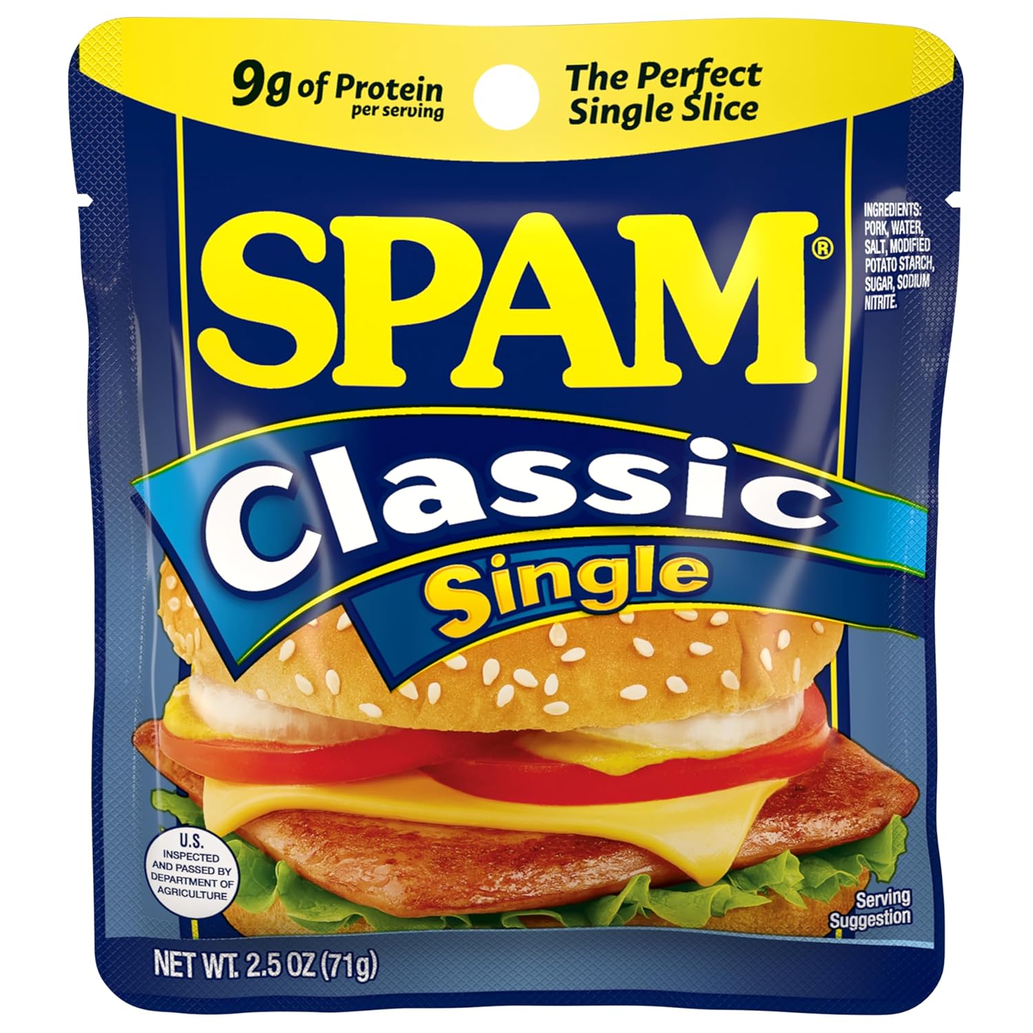 SPAM Classic Single 9 Grams Protein 2.5 oz Pouches 12 Pack