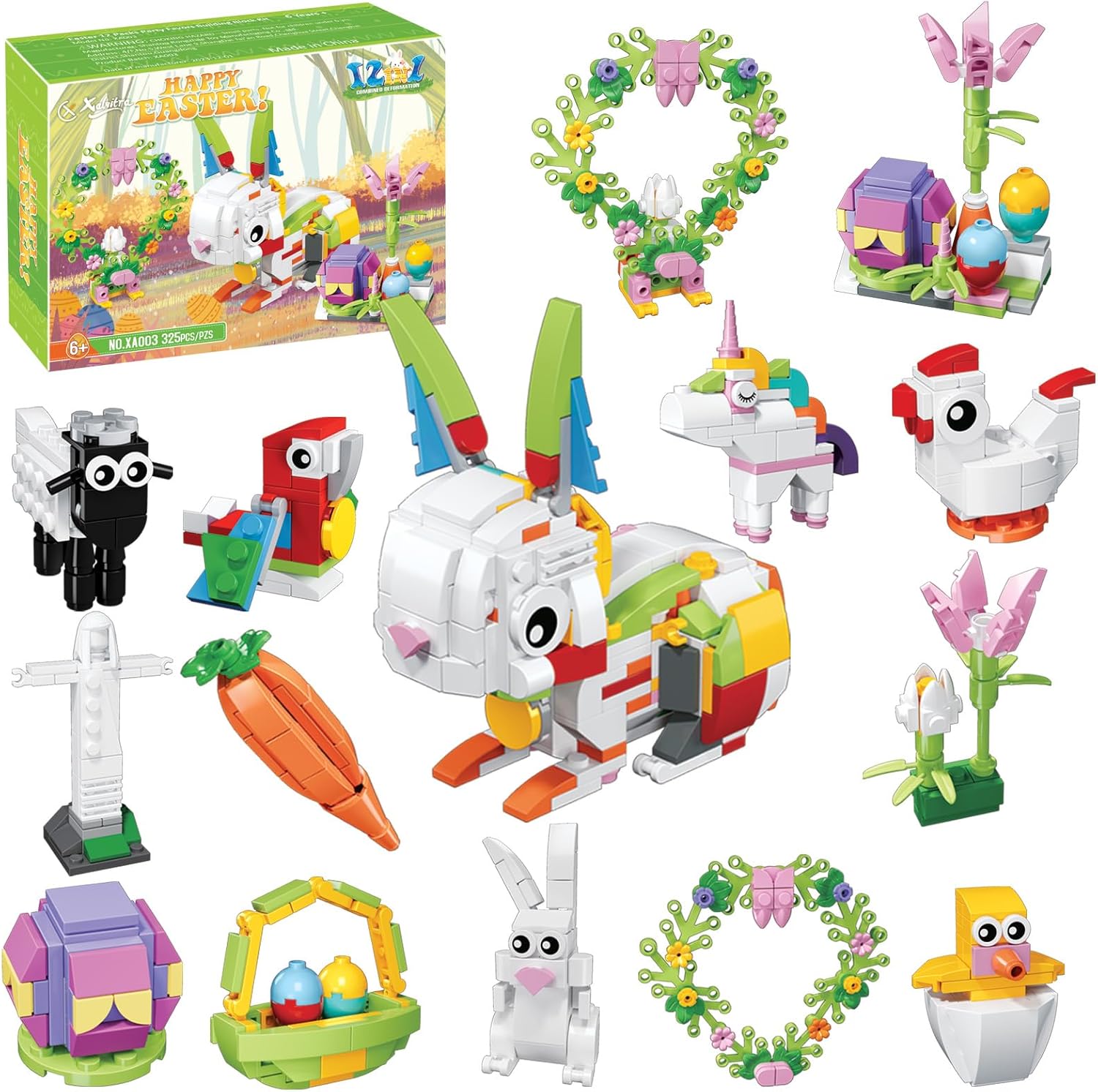 12-piece easter rabbit building blocks set for kids 6+