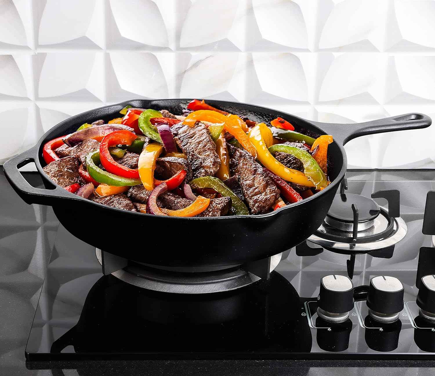 Utopia Kitchen Cast Iron Skillets 12 Inch, Chef's Pan, Pre-Seasoned Frying Pan, Stovetop, Oven, Campfire and Grill Large Skillet, Even Heat Distribution Multipurpose Cast Iron Pan - Black
