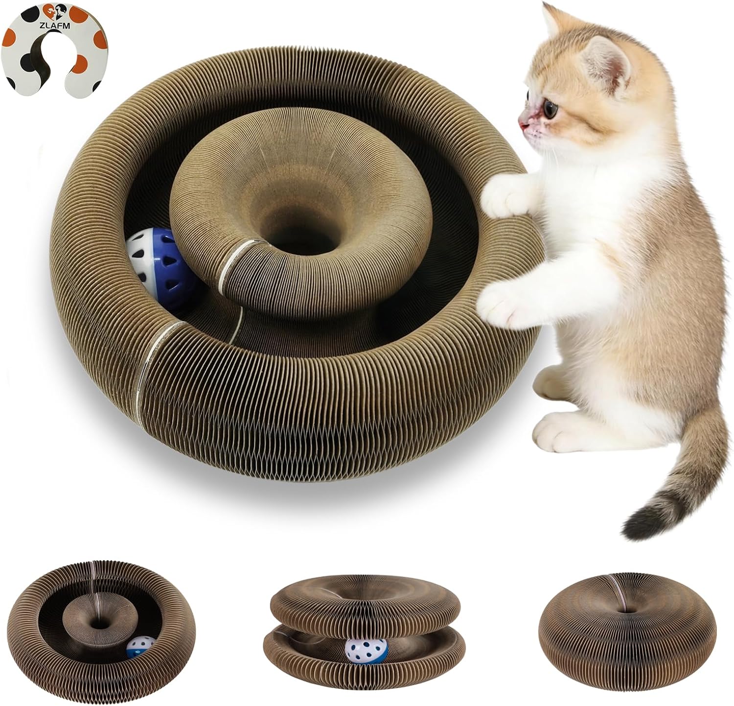 2 pack magic organ foldable reversible accordion kitty toy cat scratcher with bell balls