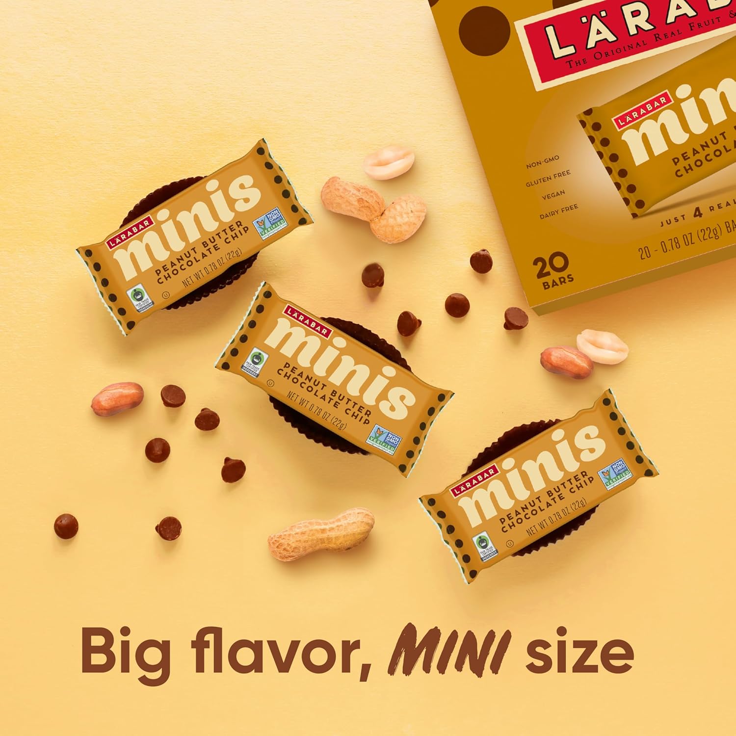 Larabar peanut butter chocolate chip mini bars, gluten free vegan, 20-count snack size